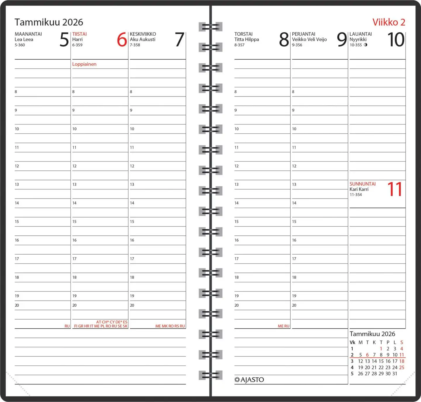 Ajasto taskukalenteri Agenda, musta - 2