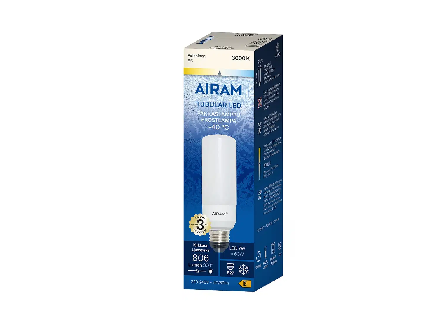 Airam LED TUB37 830 806lm E27 FROST OP - 3