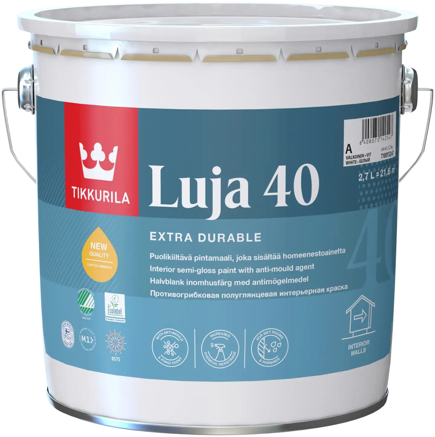 Tikkurila pintamaali Luja 40 2,7 l A valkoinen sävytettävissä puolikiiltävä