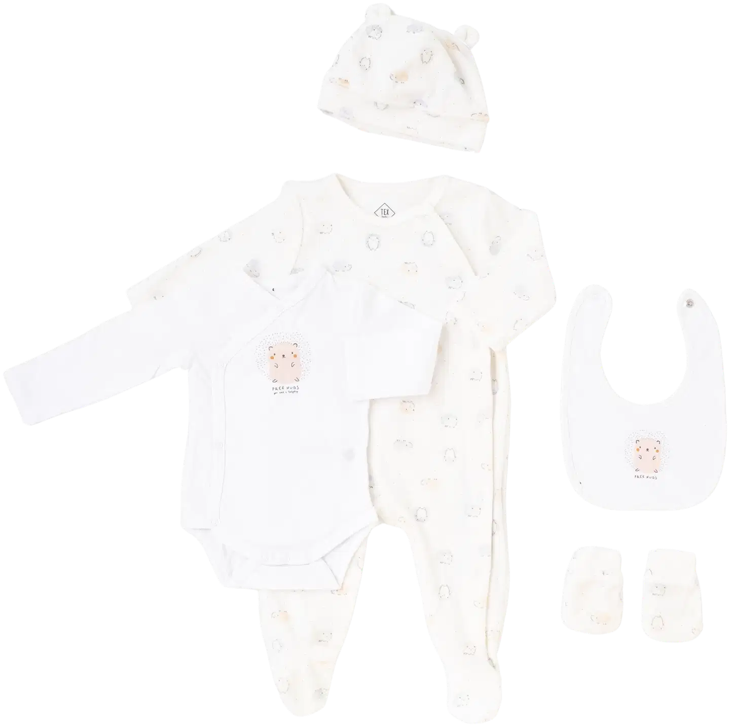 TEX BABY vauvojen veluurisetti 5 osaa Siili I990791 - Off white - 1