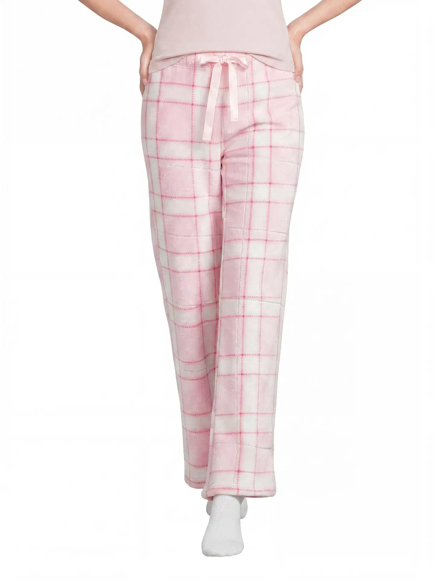 Actuelle naisten fleecehousut 212A382635 - Pink check - 1