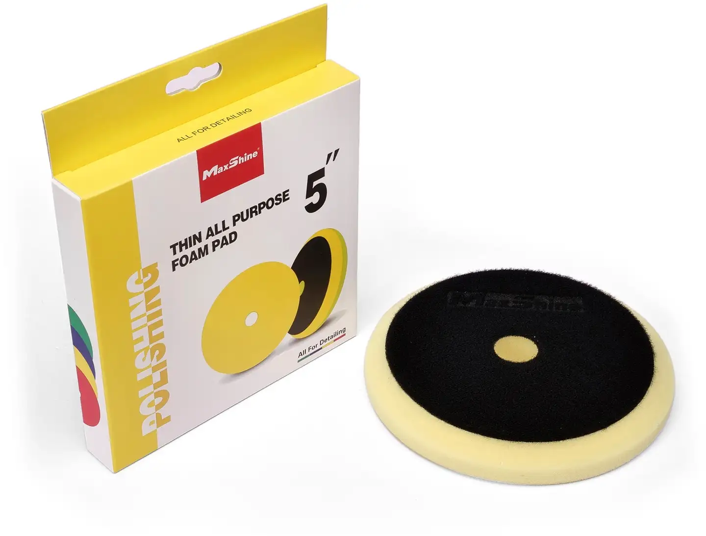 Maxshine Cross Cut kiillotuslaikka 5", keltainen – vaahtomuovinen laikka pyörrejälkien ja naarmujen poistoon, yhteensopiva rotary- ja epäkeskokoneiden kanssa - 2