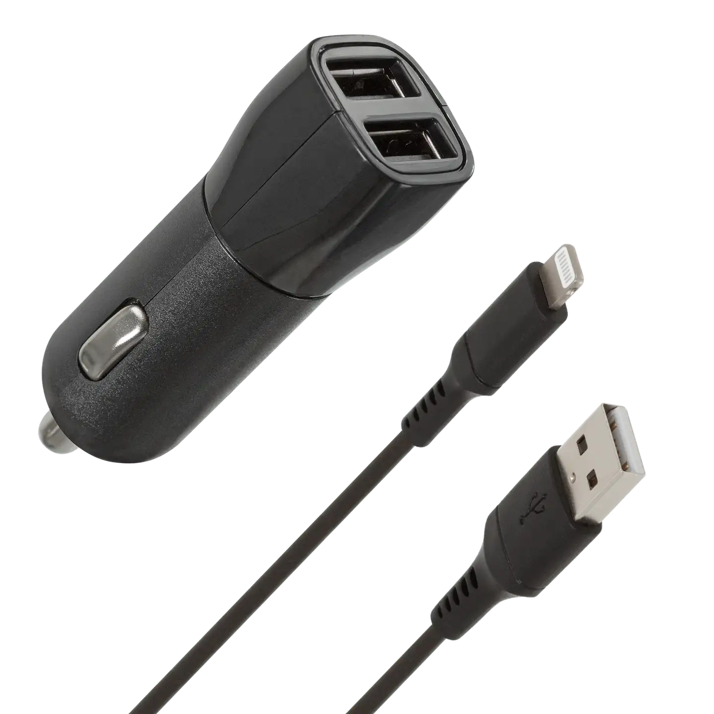 Wave Autolaturi, 2 x USB + Lightning (MFI) kaapeli (15,5W), Musta - 1