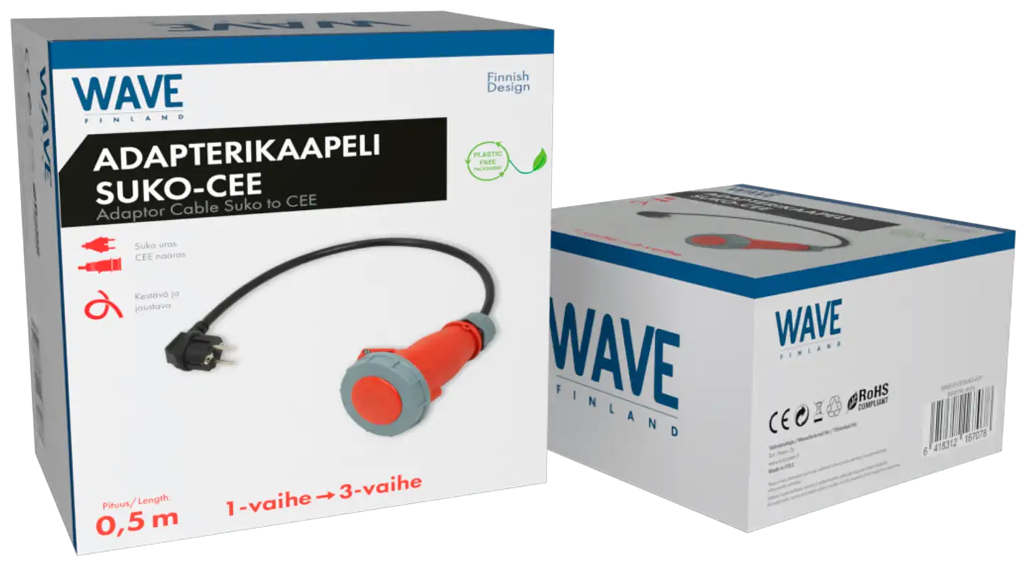 Wave EV adapterikaapeli Schuko -> CEE, 0,5m, Oranssi - 2