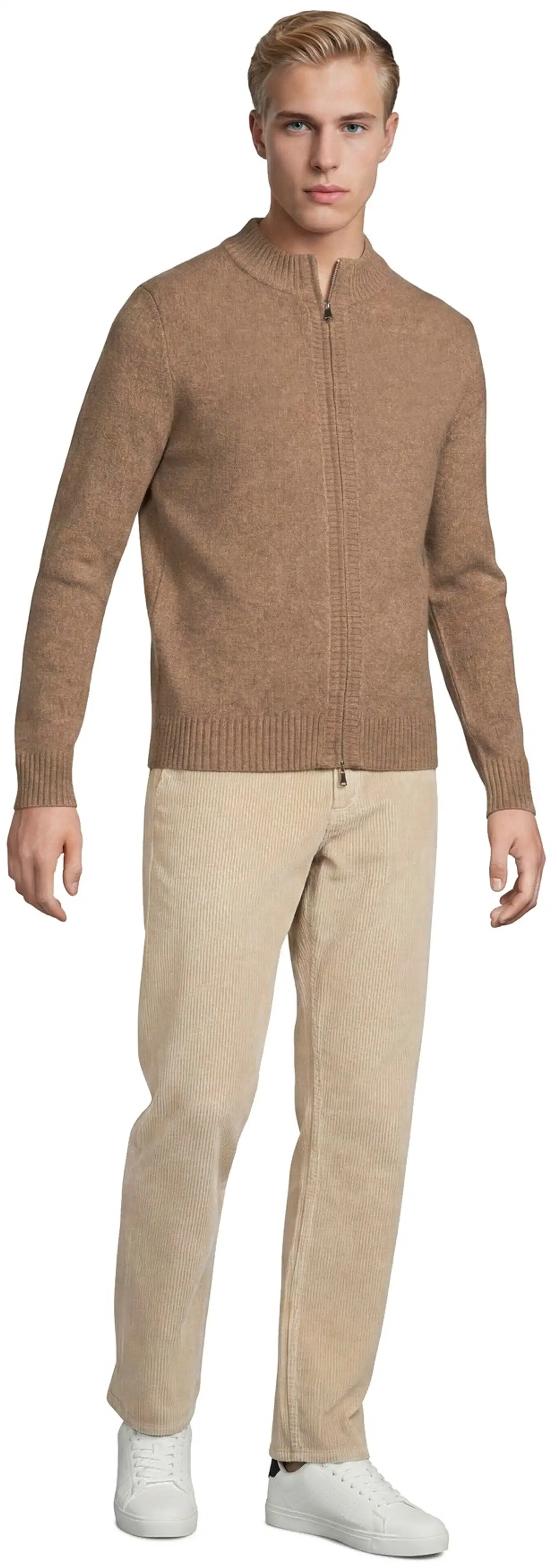 WKLY. miesten pehmeäpintainen vetoketjullinen neuletakki 195W362671 - brown melange - 4