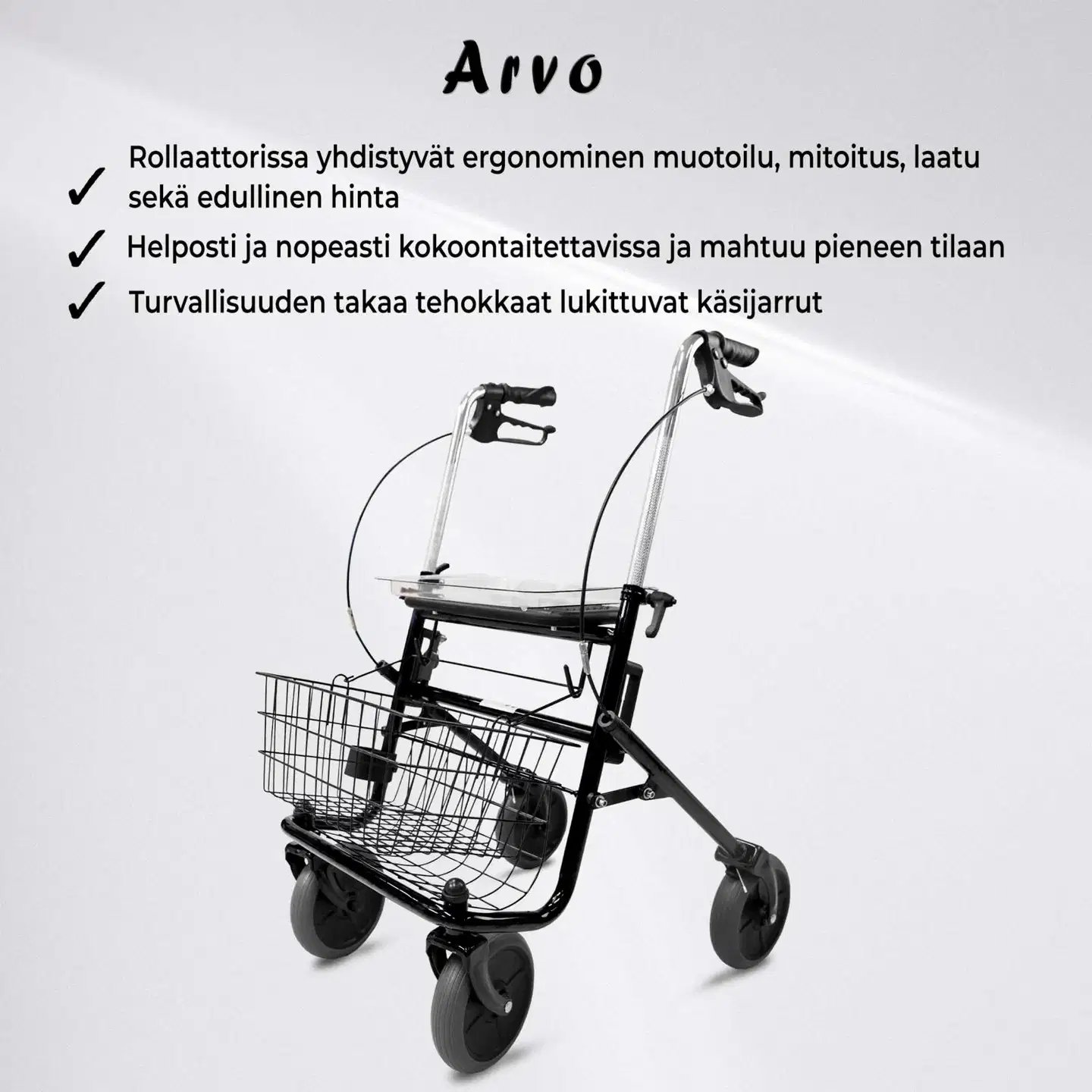 Arvo rollaattori sisä- ja ulkokäyttöön, musta - 3