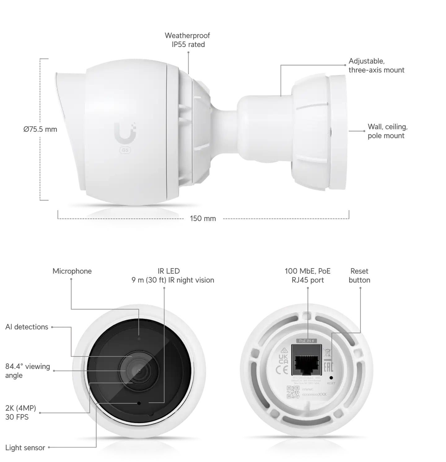 Ubiquiti 2K HD PoE -valvontakamera sisä/ulkokäyttöön UVC-G5-Bullet - 8