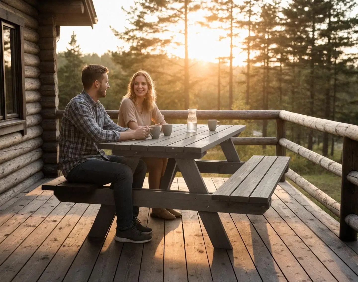 Piknik ryhmä, vaalean harmaa, 76x170x170cm - 4