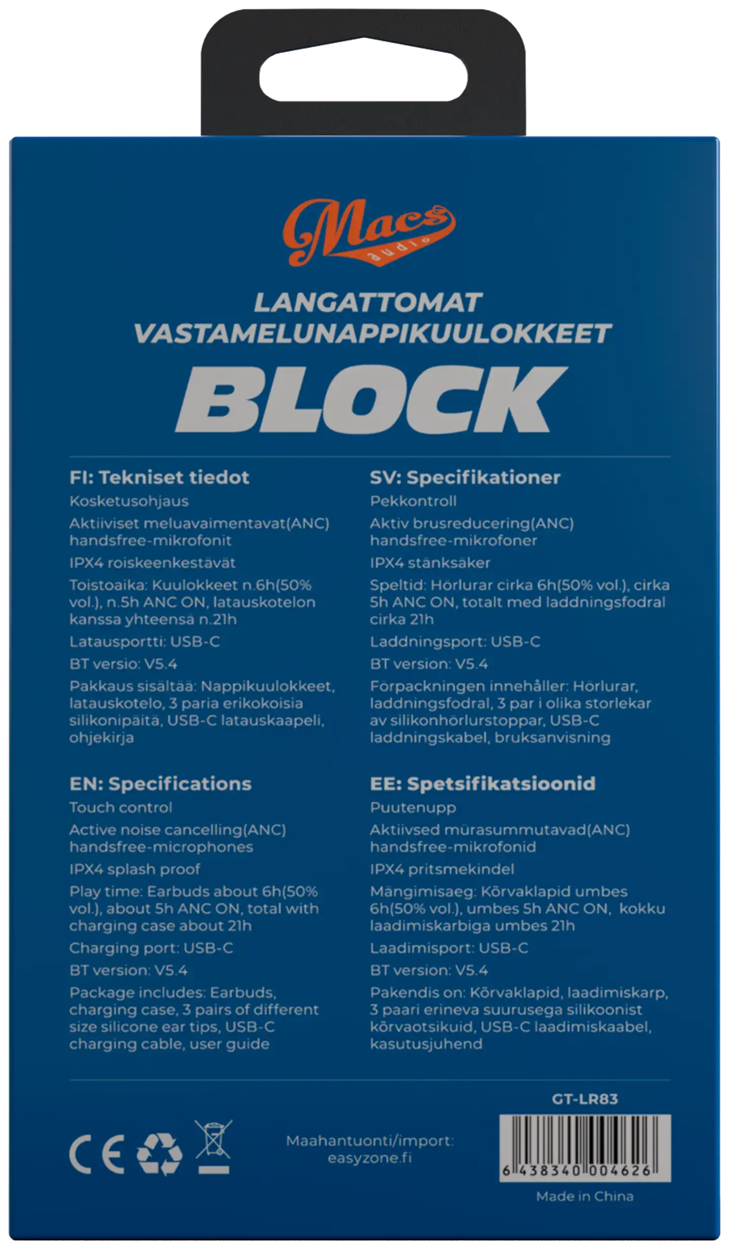 Macs langatomat vastamelunappikuukokkeet Block musta - 4