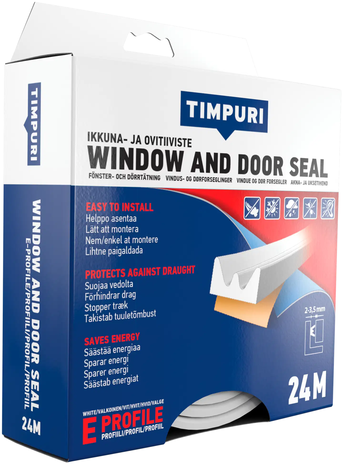 Timpuri  ikkuna- ja ovitiiviste e-profiili 24m valkoinen