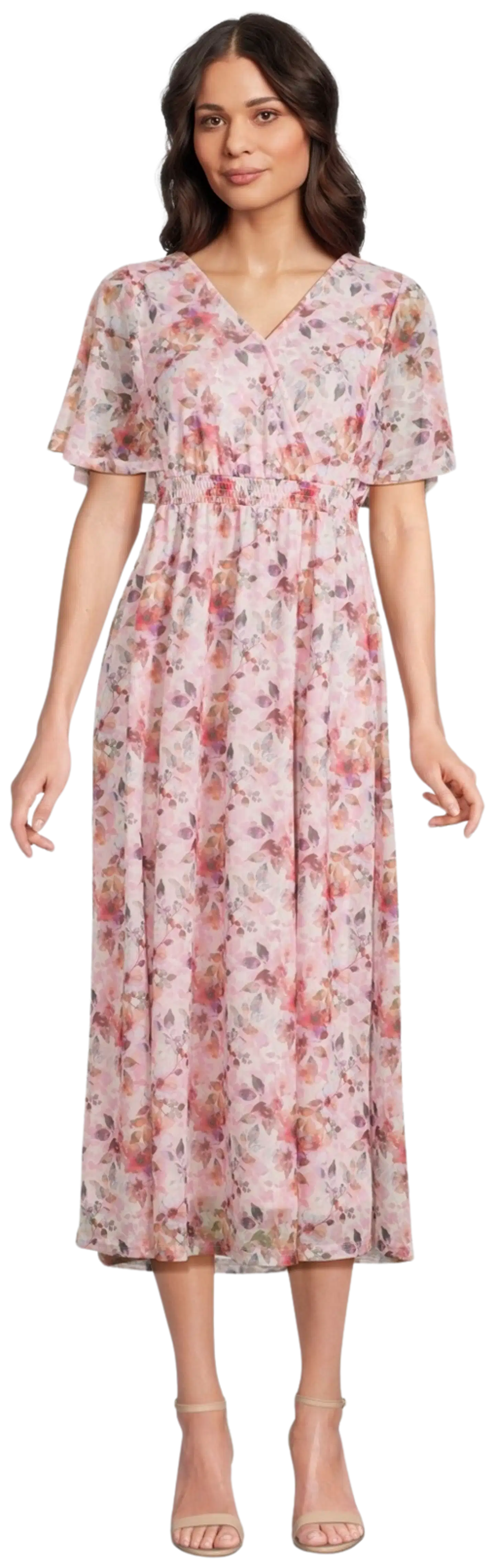 House naisten juhlamekko mesh 218H261743 - Pink AOP - 1