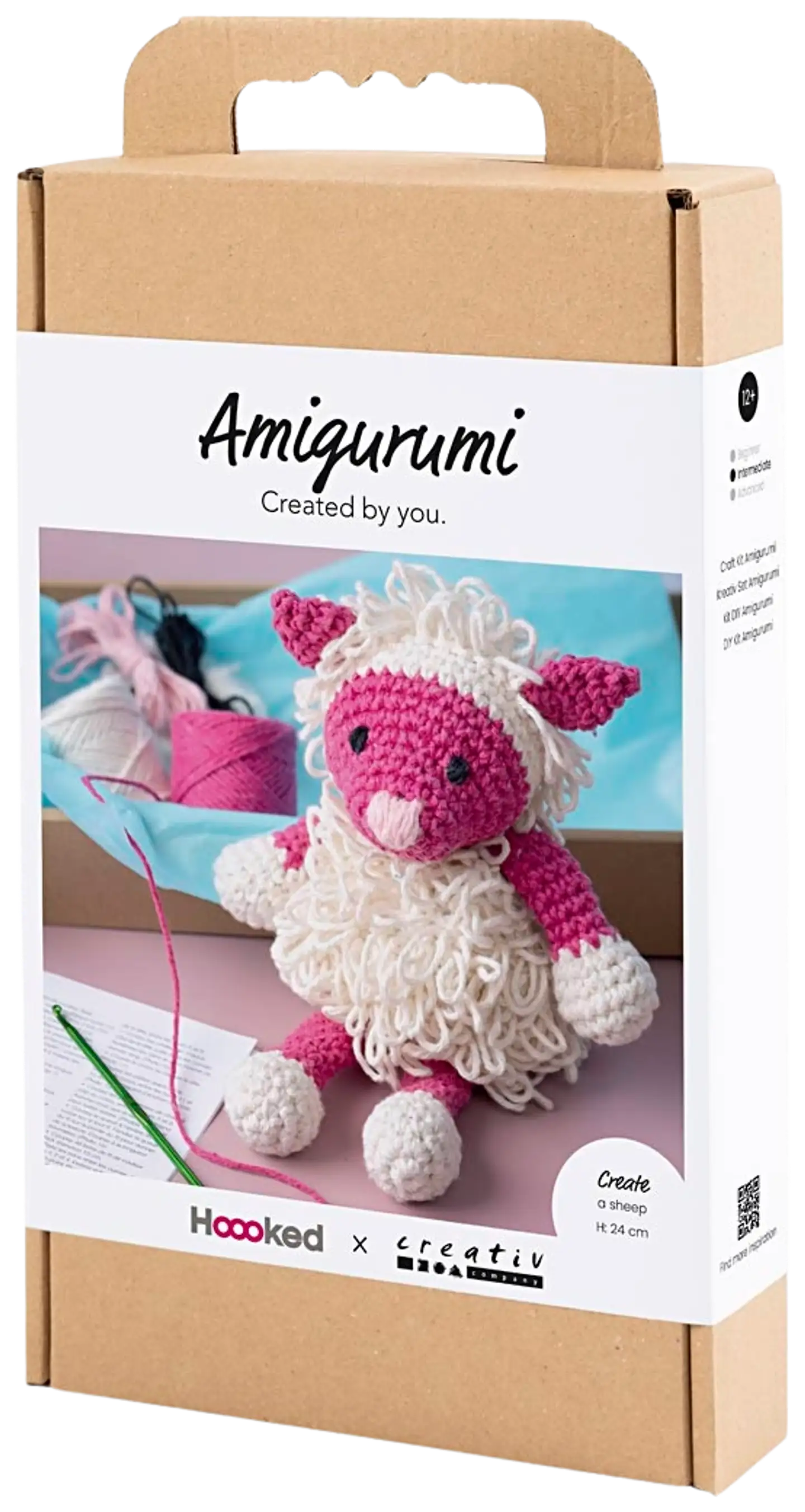 Amigurumi Askartelusetti, Lammas, pinkki, luonnonvalkoinen, 1pkk/ 1 pkt - 3