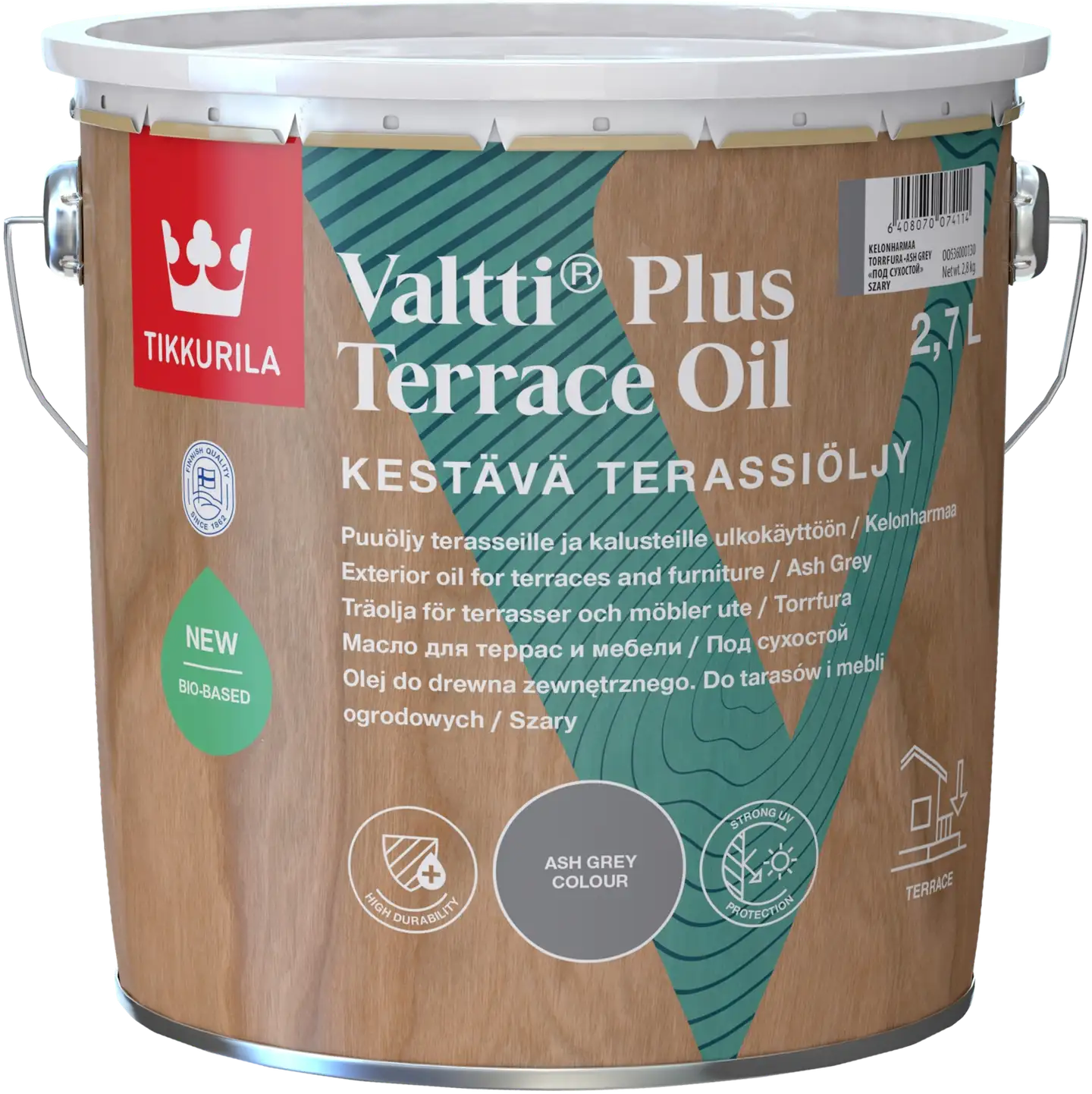 Tikkurila terassiöljy Valtti Plus Terrace Oil 2,7 l kelonharmaa