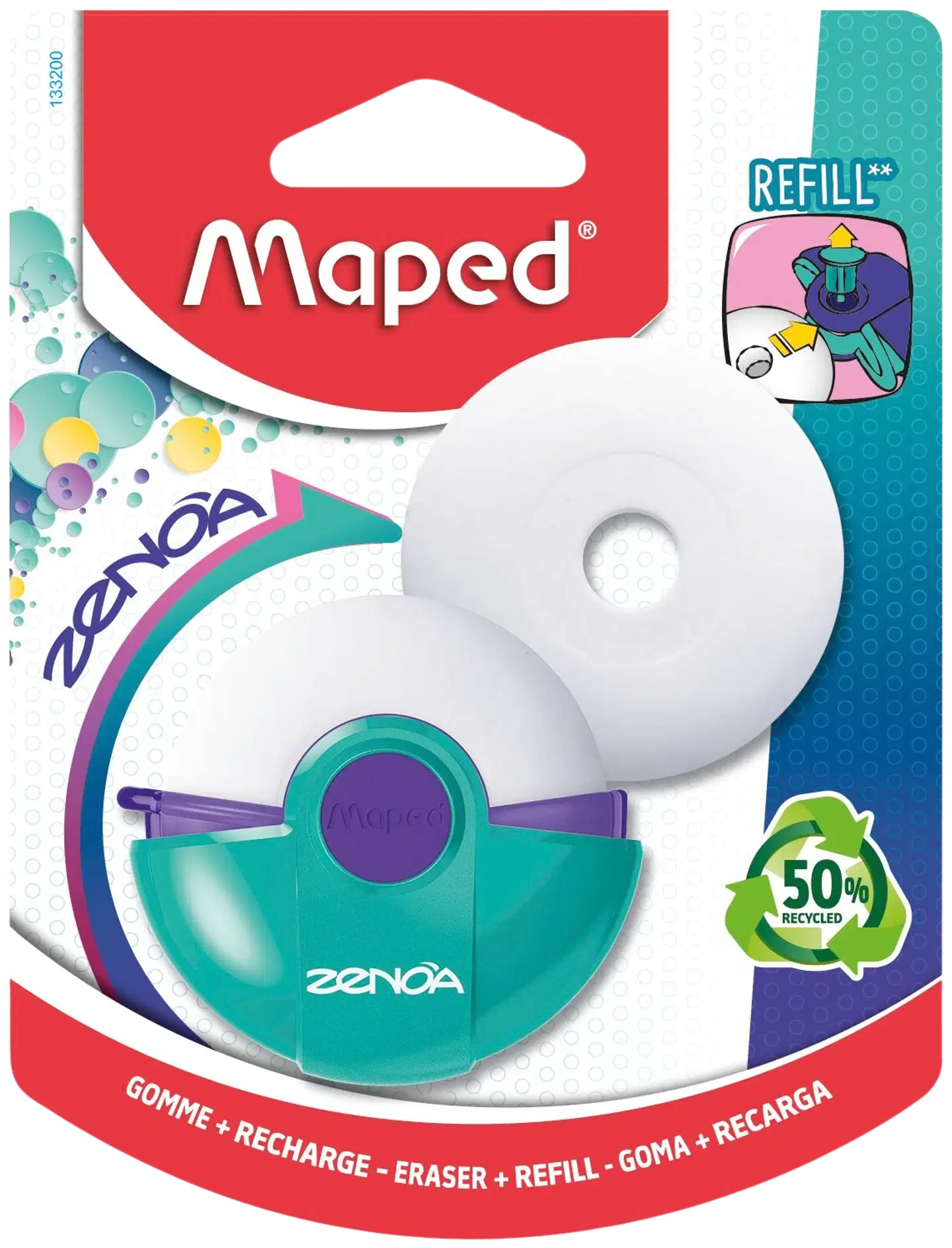Maped pyyhekumi Zenoa+täyttö värilajitelma korttipakkaus - 4