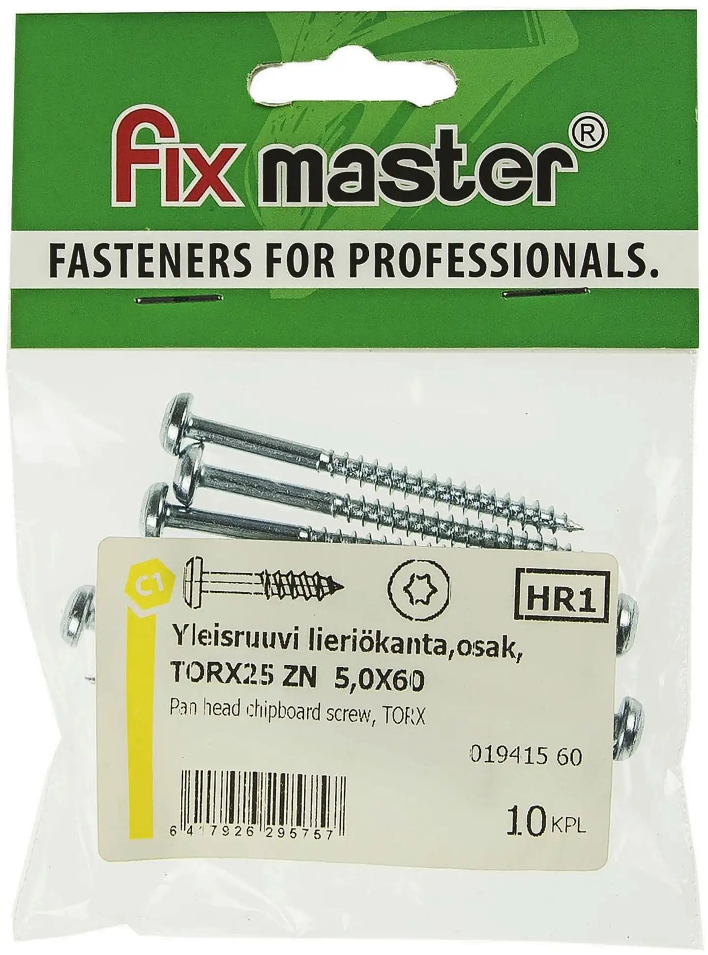 Fix Master yleisruuvi kupukanta osakierre 5,0X60 torx15 sinkitty 10 kpl