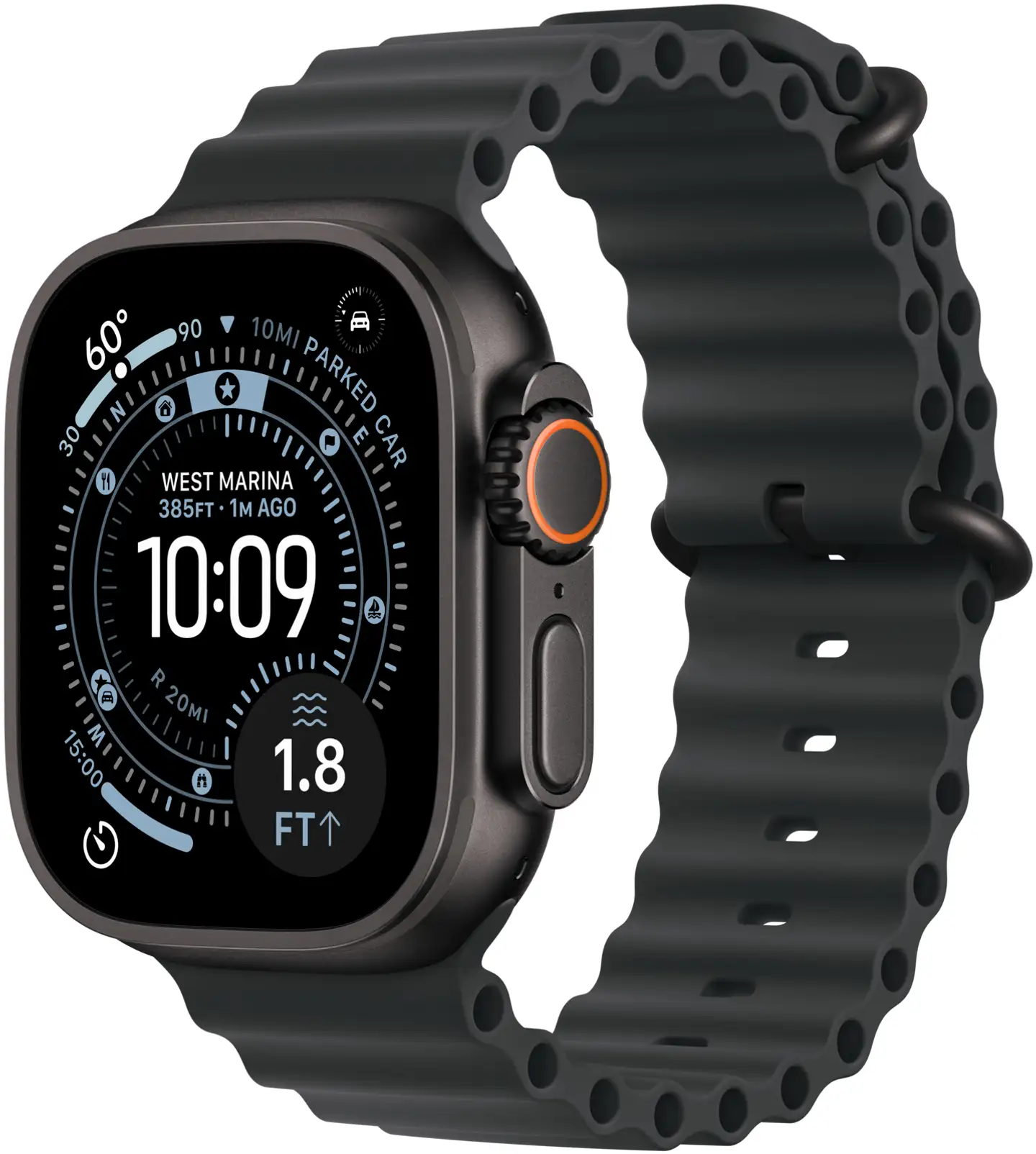 Apple Watch Ultra 3 GPS + Cellular 49mm mustatitaani kotelo, musta Ocean ranneke - MF0J4KS/A - 2