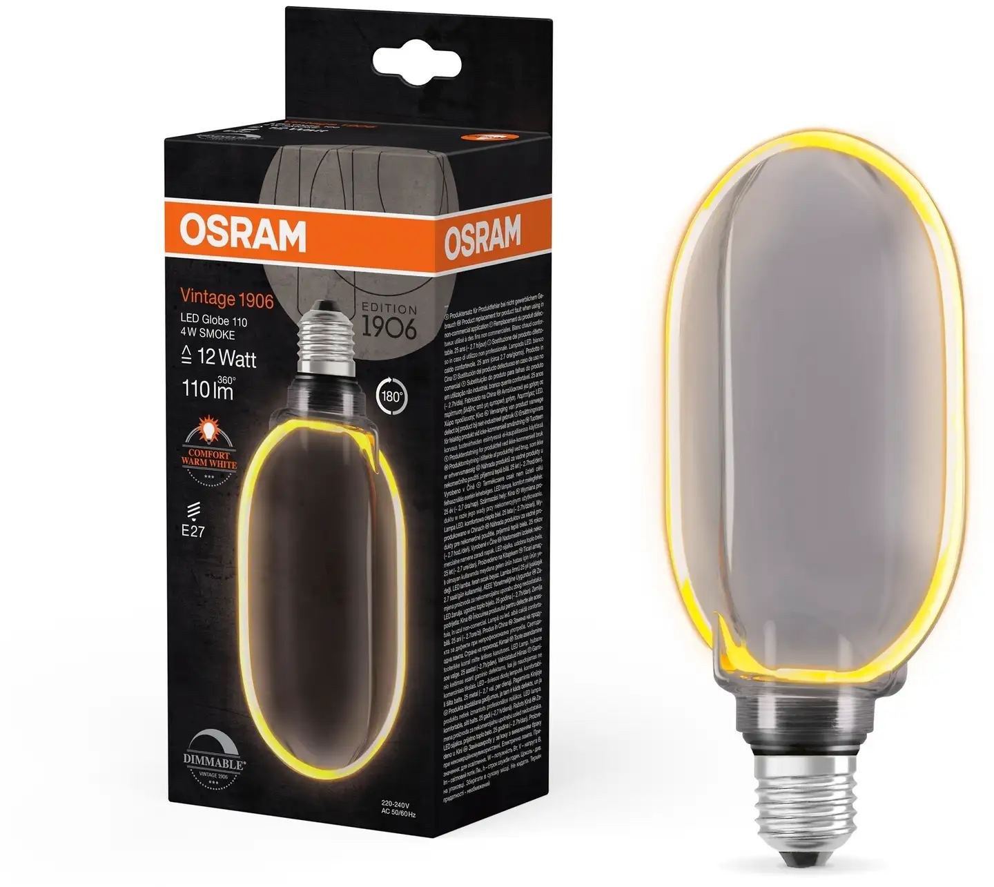 OSRAM LED-sisustuslamppu Vintage 1906 Globe 100mm 4W 110lm 1800K E27 O-filamentti savunharmaa lasi - 3