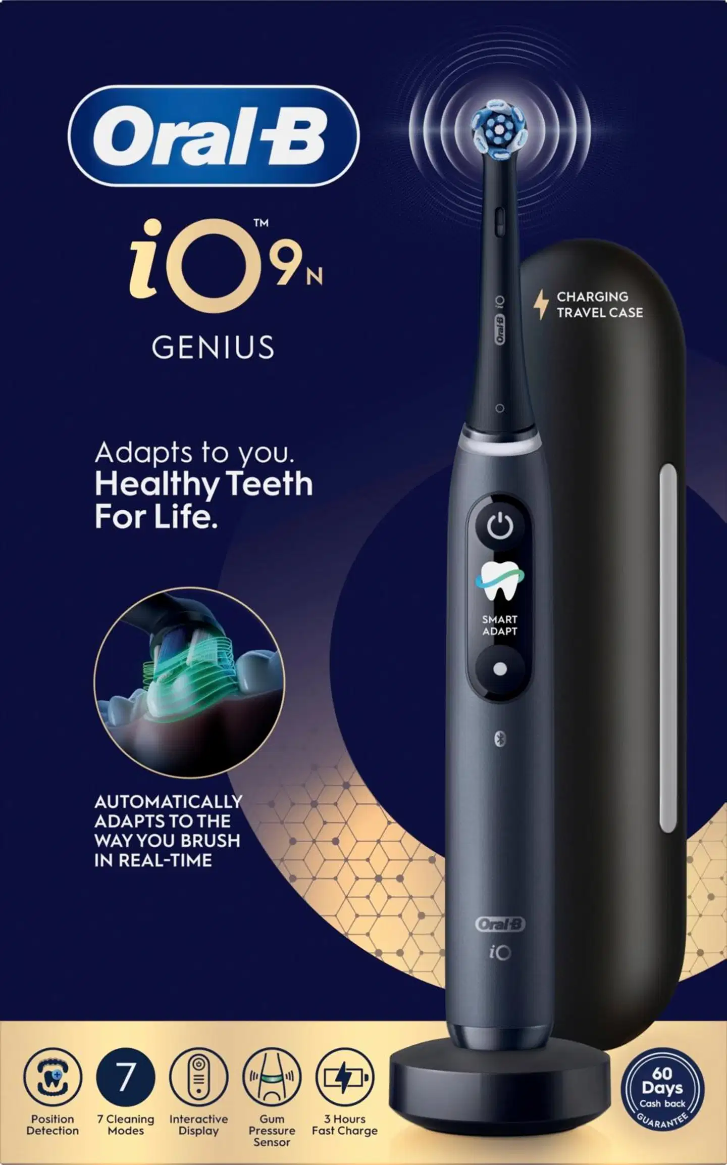 Oral-B iO9 Black Onyx sähköhammasharja + Charging travel case + Refill holder + lisävaihtoharja