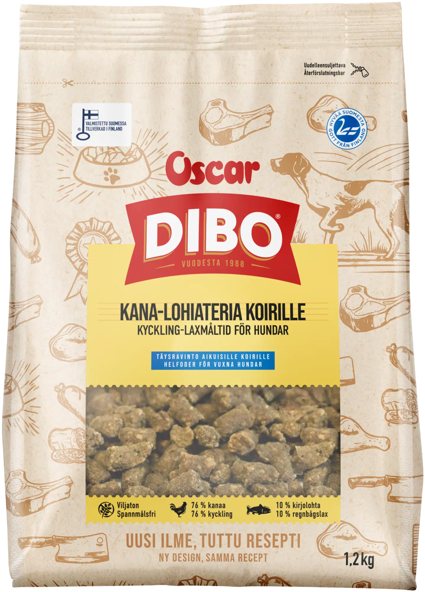 DIBO Kana-lohiateria koirille täysravinto 1,2kg