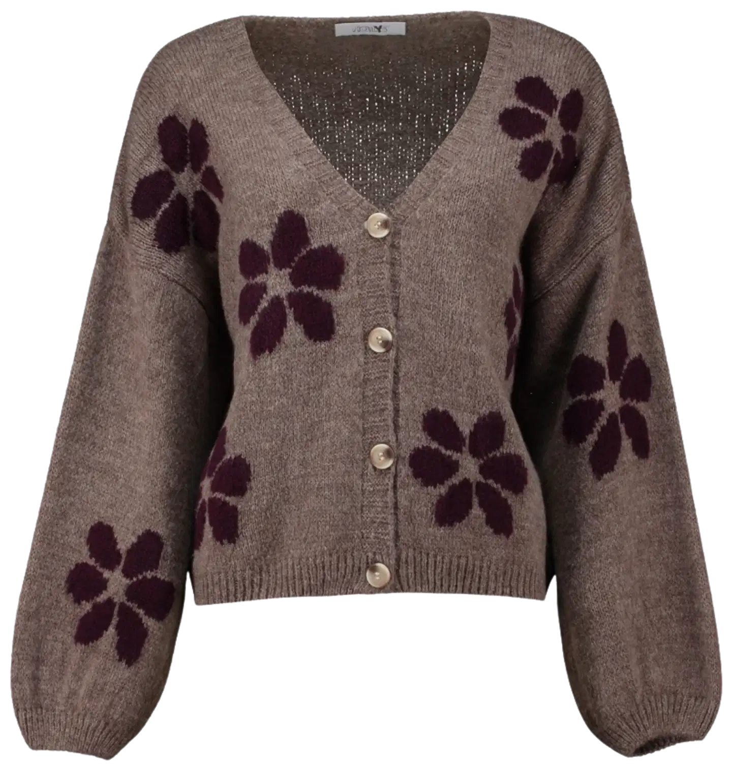 Hailys naisten neuletakki Fl44ower - fango body/dark cherry flower - 1