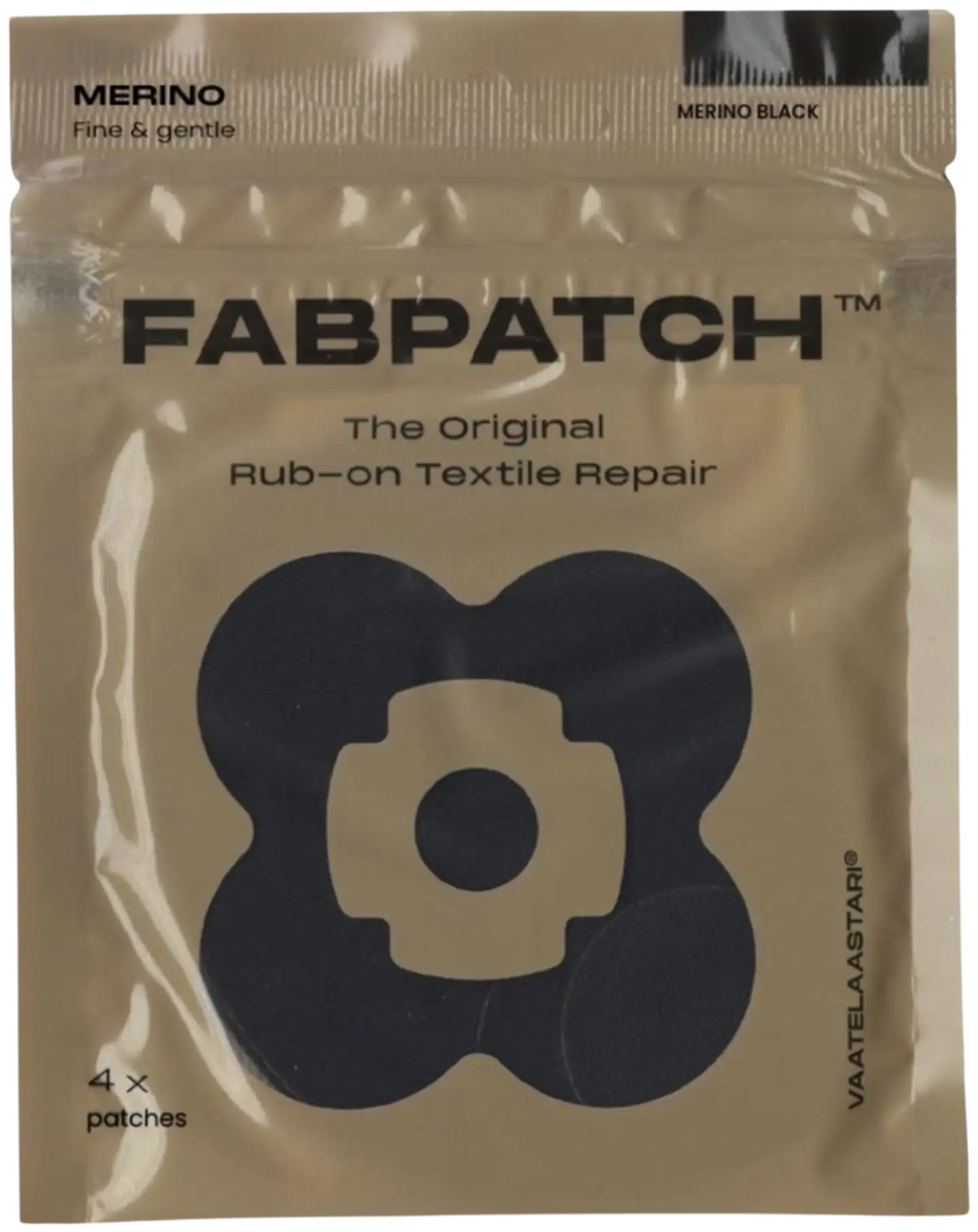 FabPatch vaatelaastari Merino black 4 kpl, hankaamalla kiinnittyvä tekstiilipaikka - 1