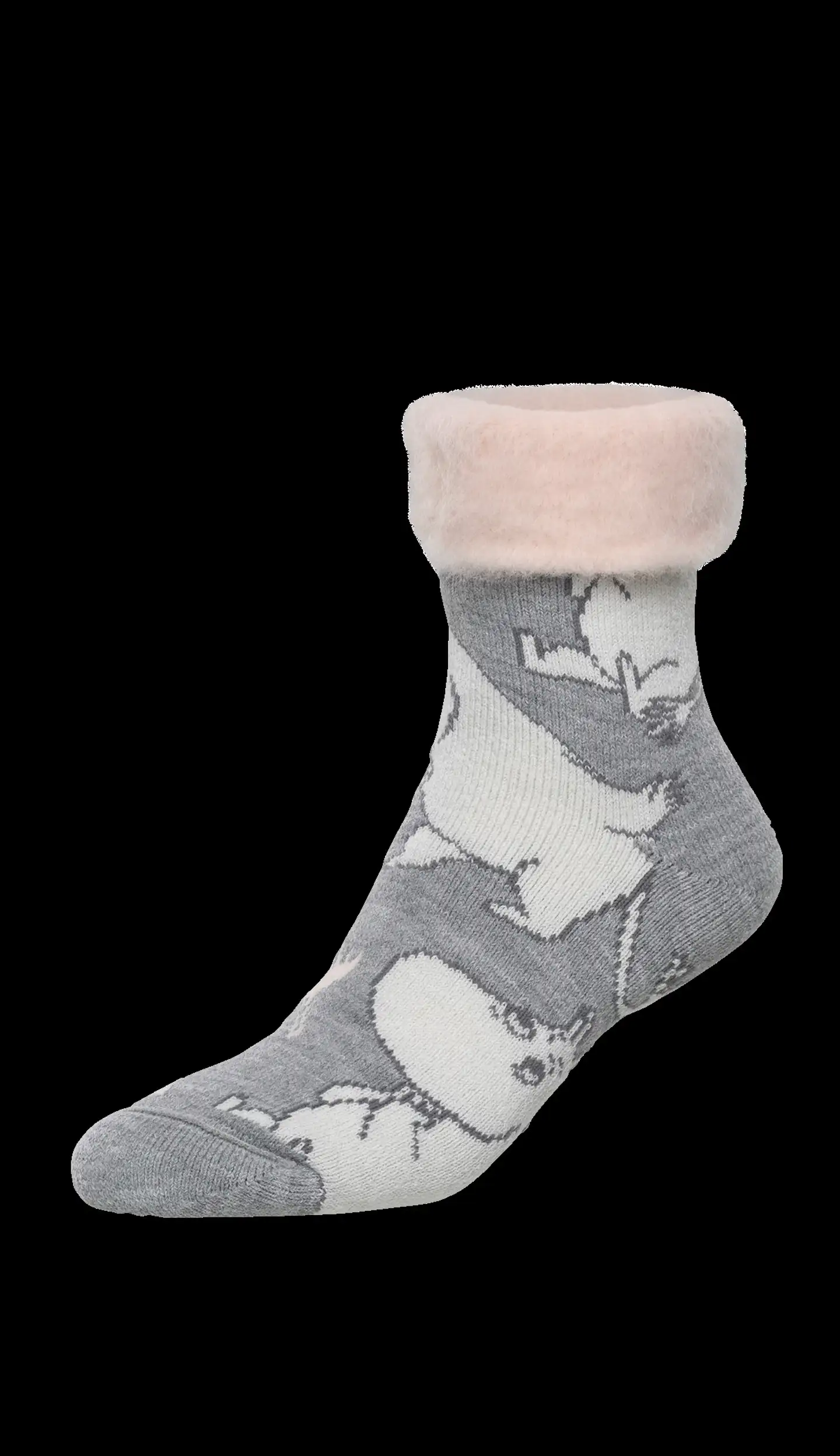 Sidoste naisten pörrösukat Muumi-kuviolla - V.harmaa