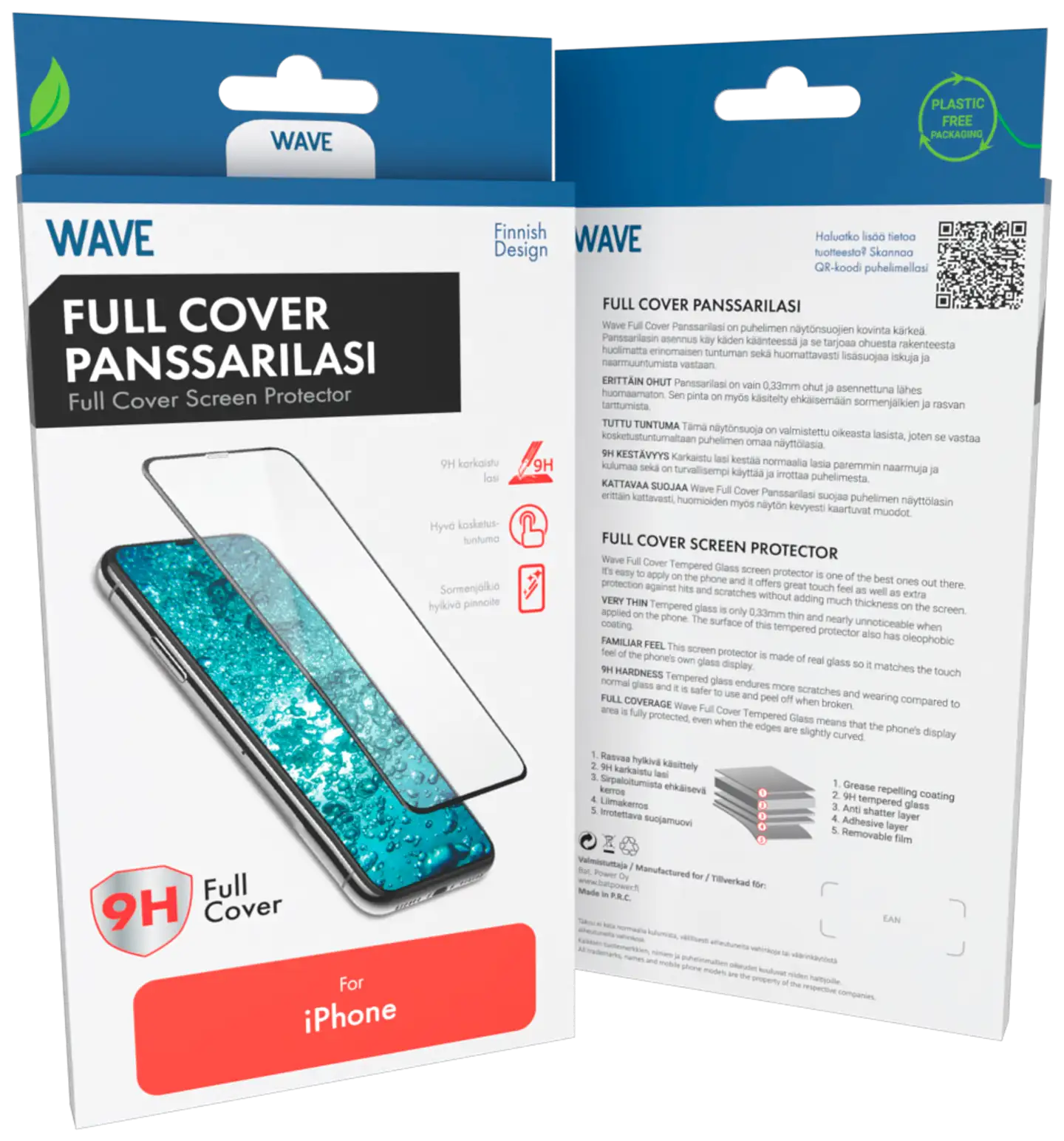 Wave Full Cover panssarilasi, Apple iPhone 17 Pro Max, musta kehys