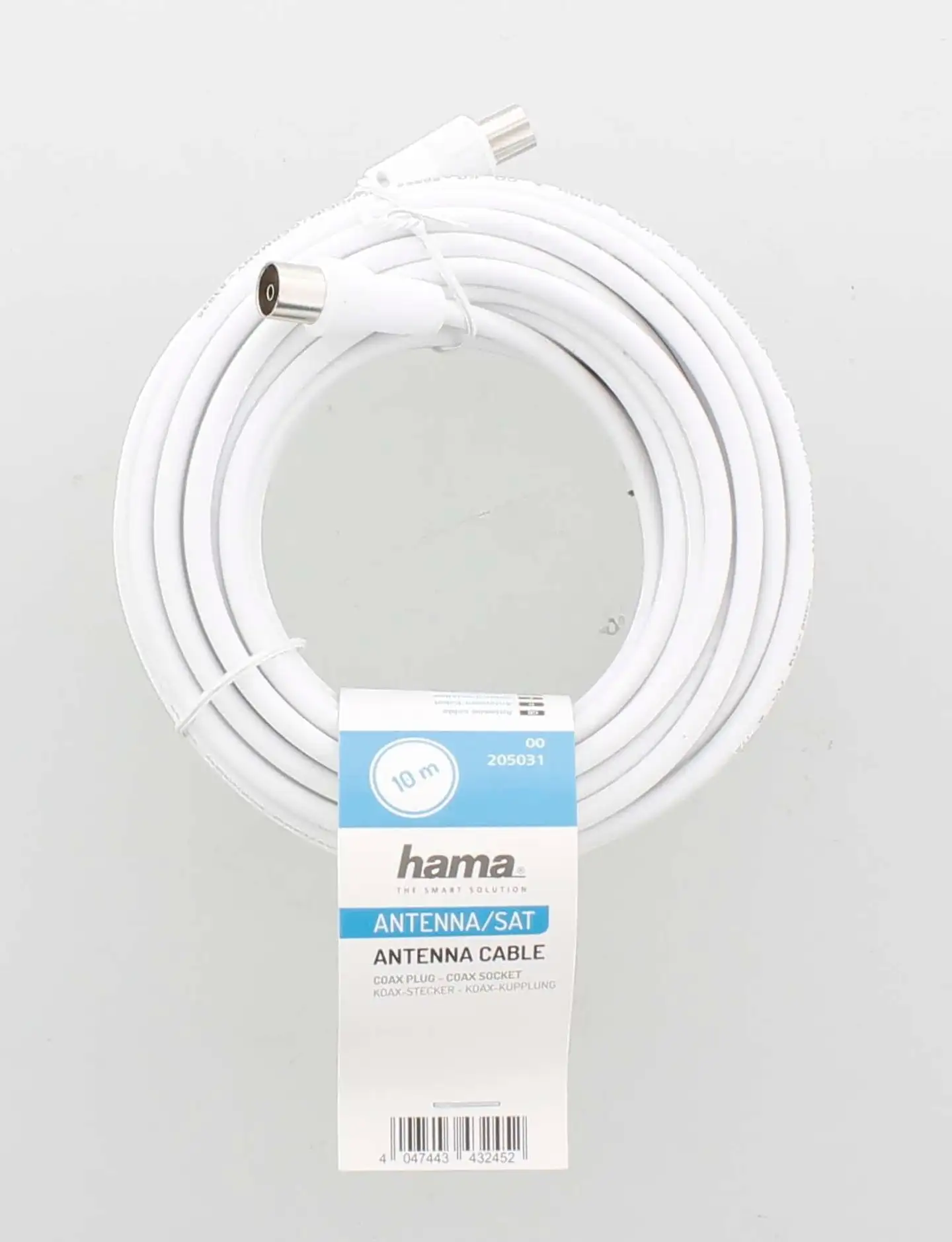 Hama Antennijohto, Coax uros – Coax naaras, 10,0 m, 75 dB, valkoinen - 2