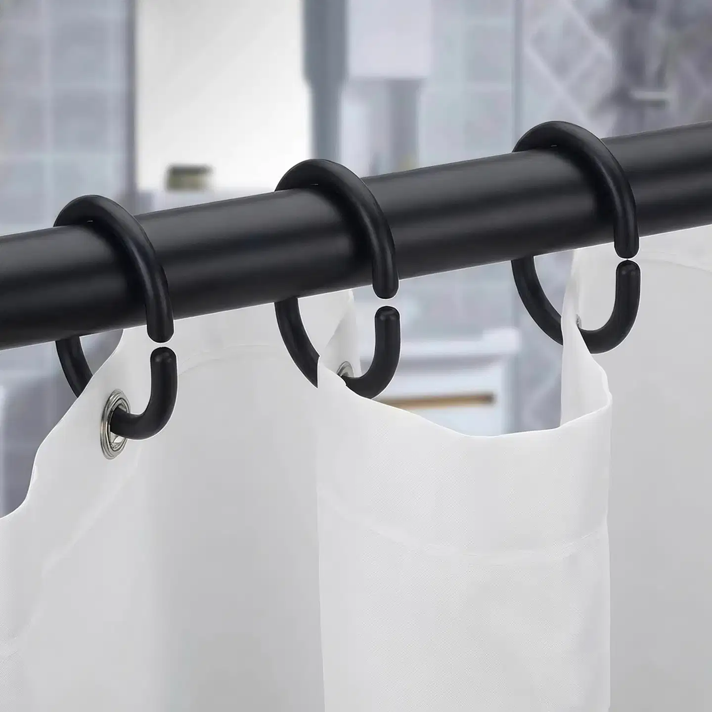 Ihanin suihkuverhorenkaat musta 10 kpl - 2