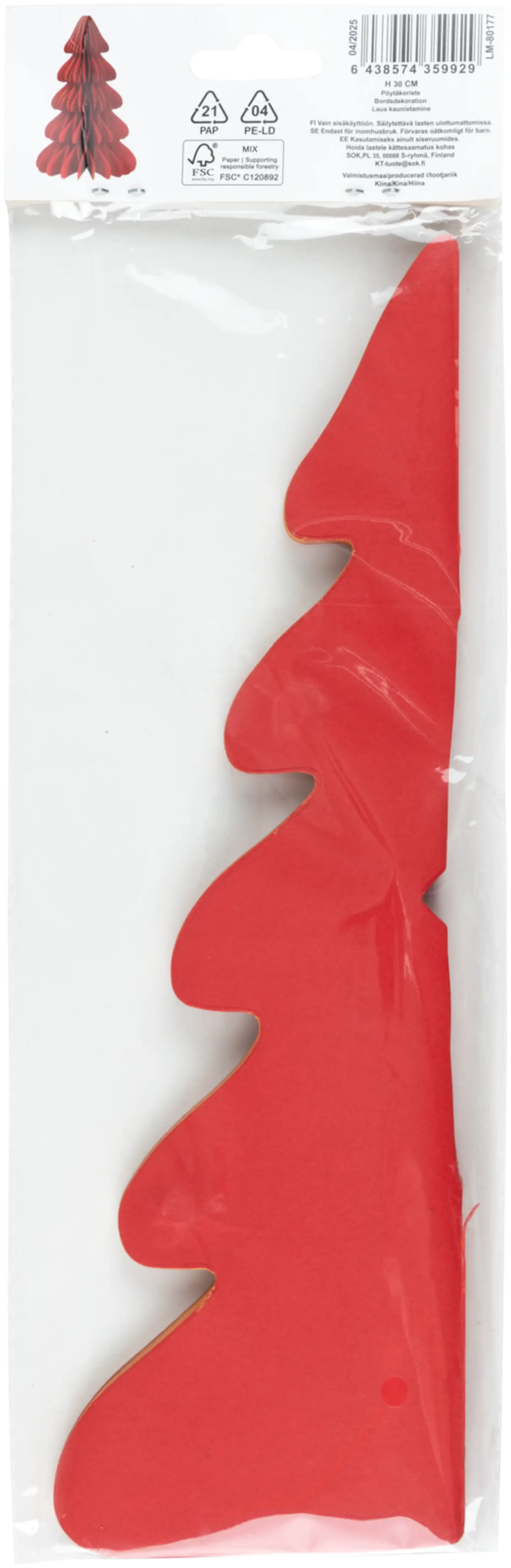 Pöytäkoriste paperikuusi 30 cm punainen - 2