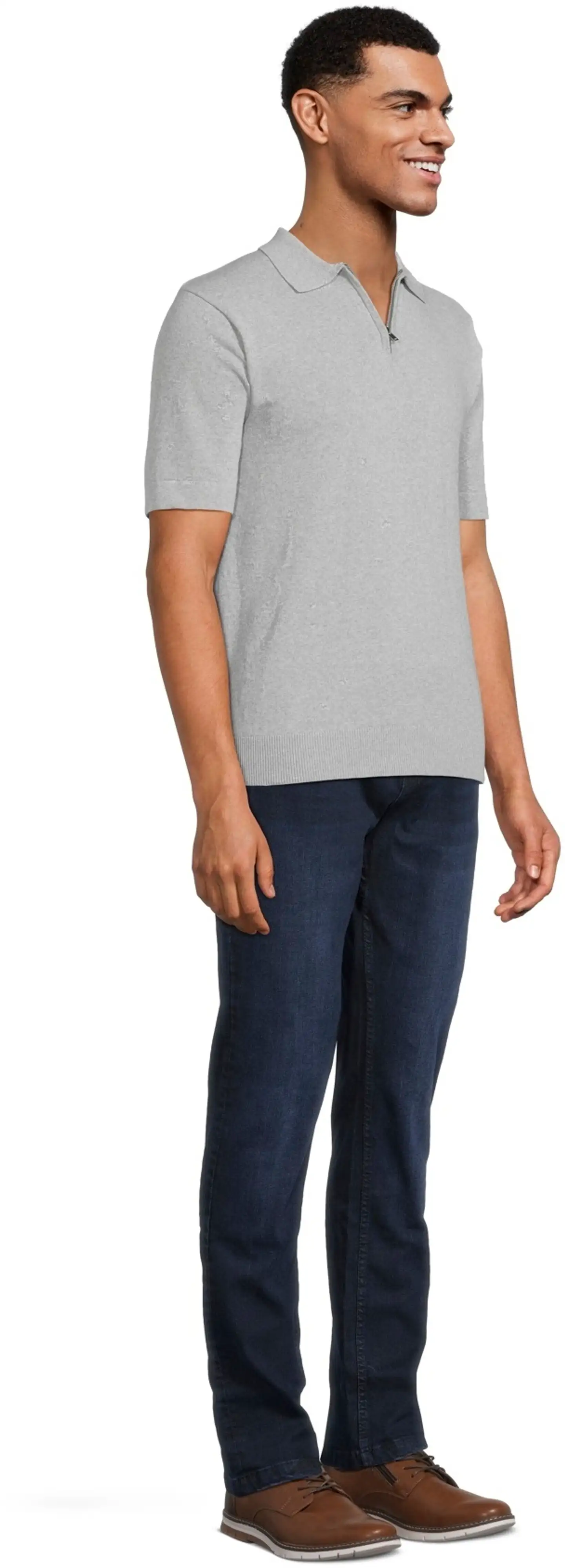 London Fog miesten lyhythihainen neulepaita 195LF03262 - Light Grey melange - 4