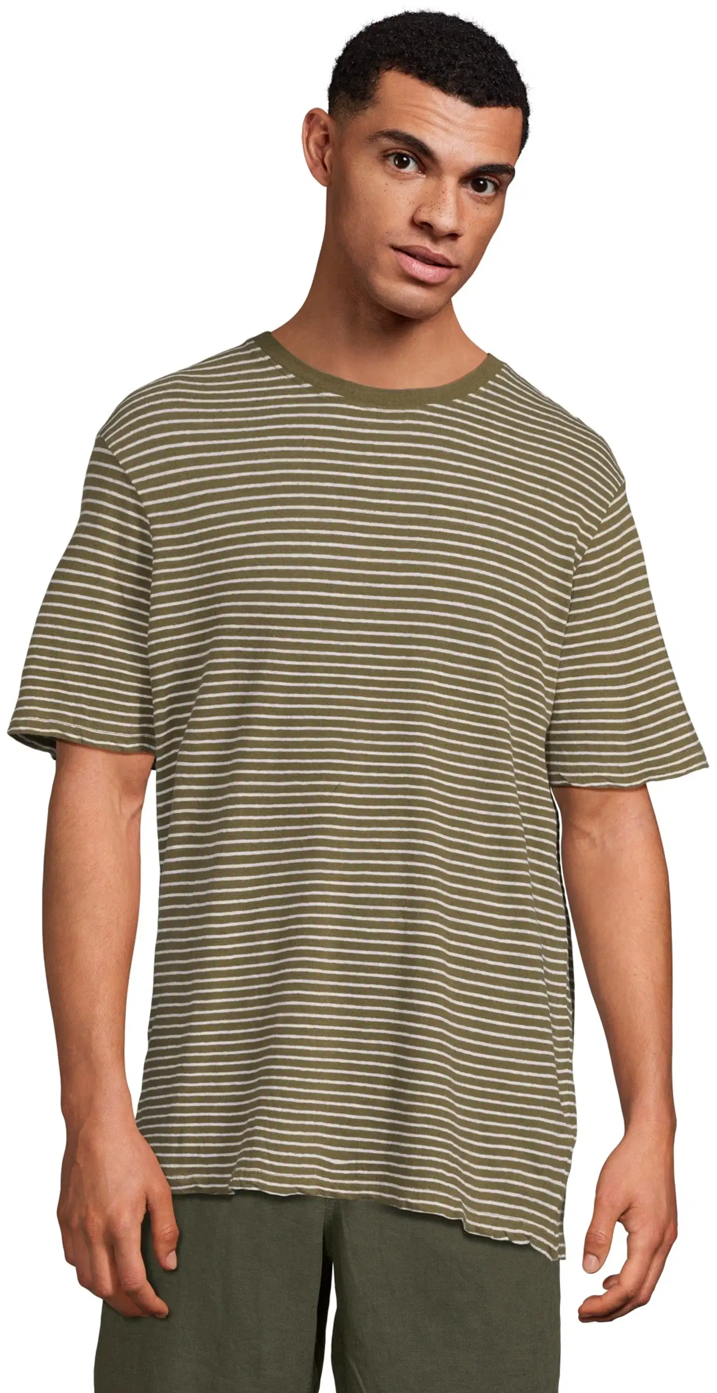 London Fog miesten t-paita pellavasekoitetta 195LF15266 - D.green striped - 1