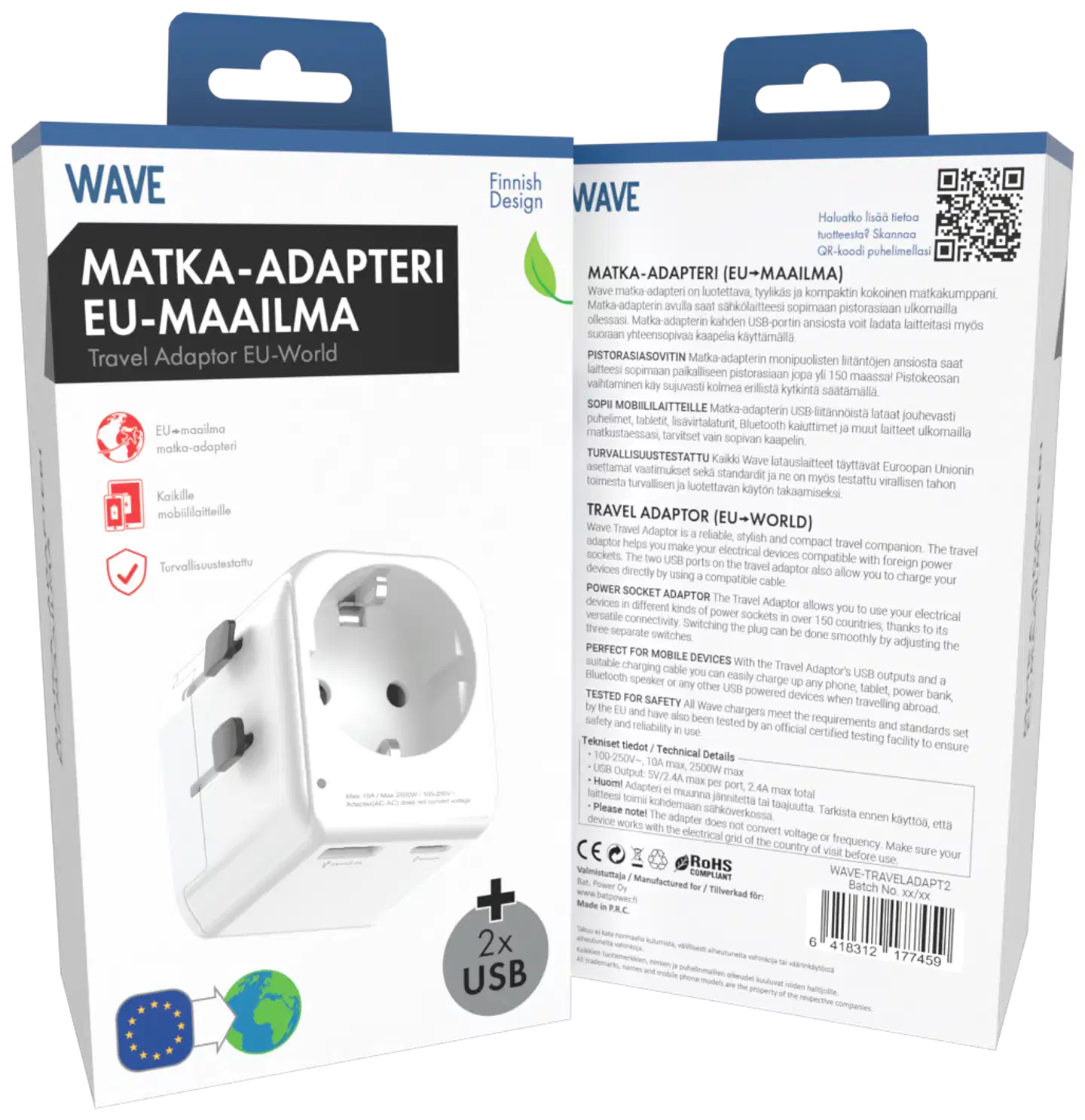 Wave matka-adapteri pistokkeeseen, EU - maailma, valkoinen - 4