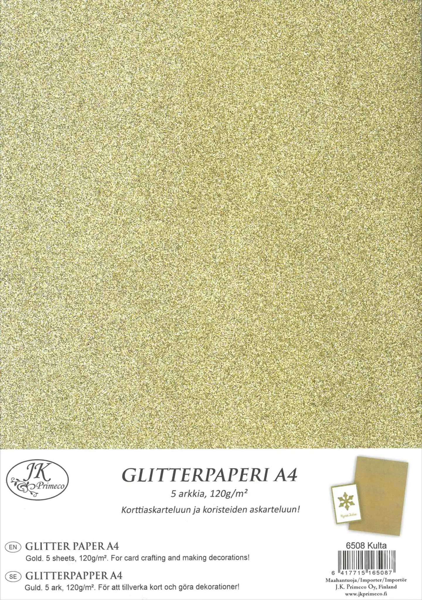 J.K. Primeco Glitterpaperi A4 kulta 5kpl