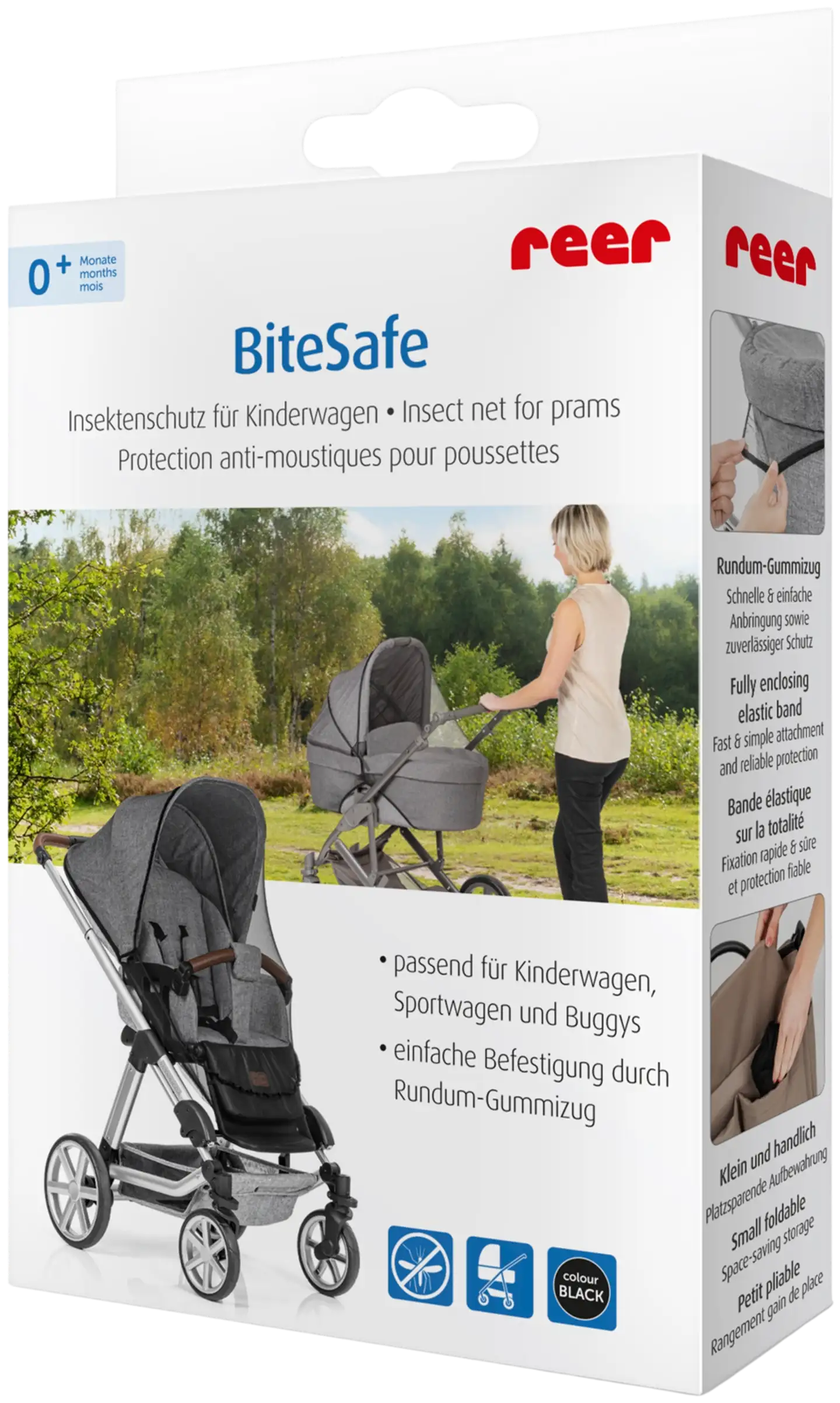 Reer hyönteisverkko lastenrattaisiin, musta - 1