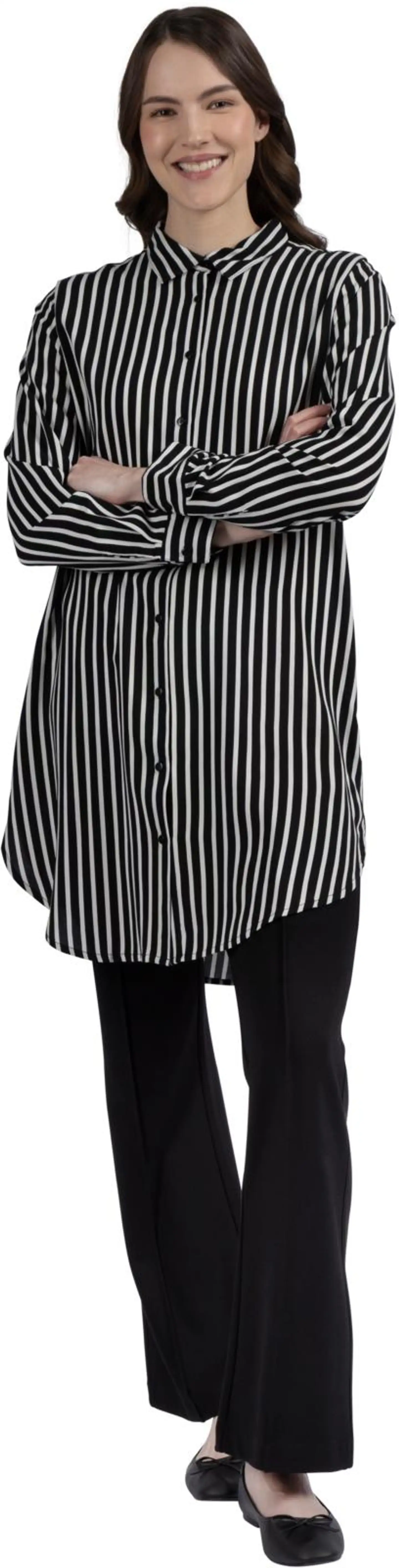 House naisten kauluspaita pitkä 228H260311 - Black white - 5