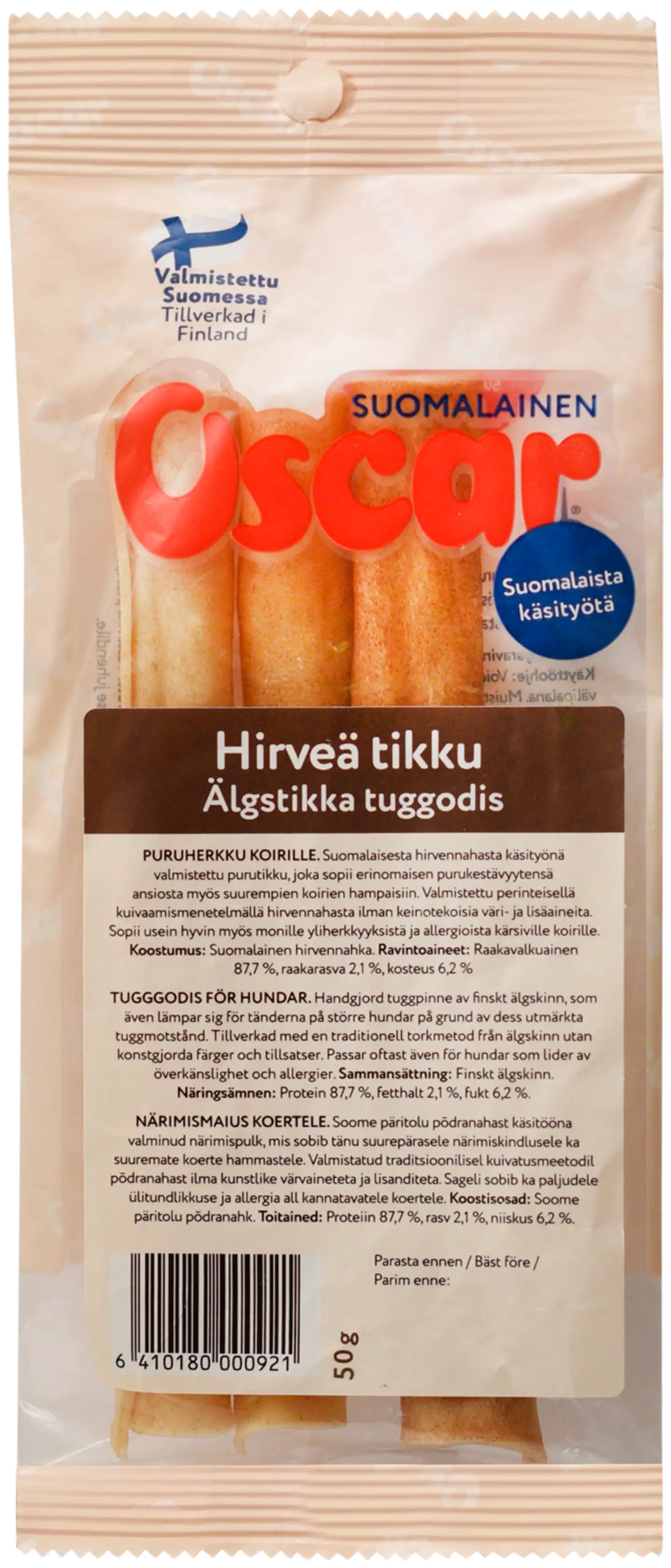 Oscar Hirveä tikku puruherkku 50 g (3 kpl), koirille