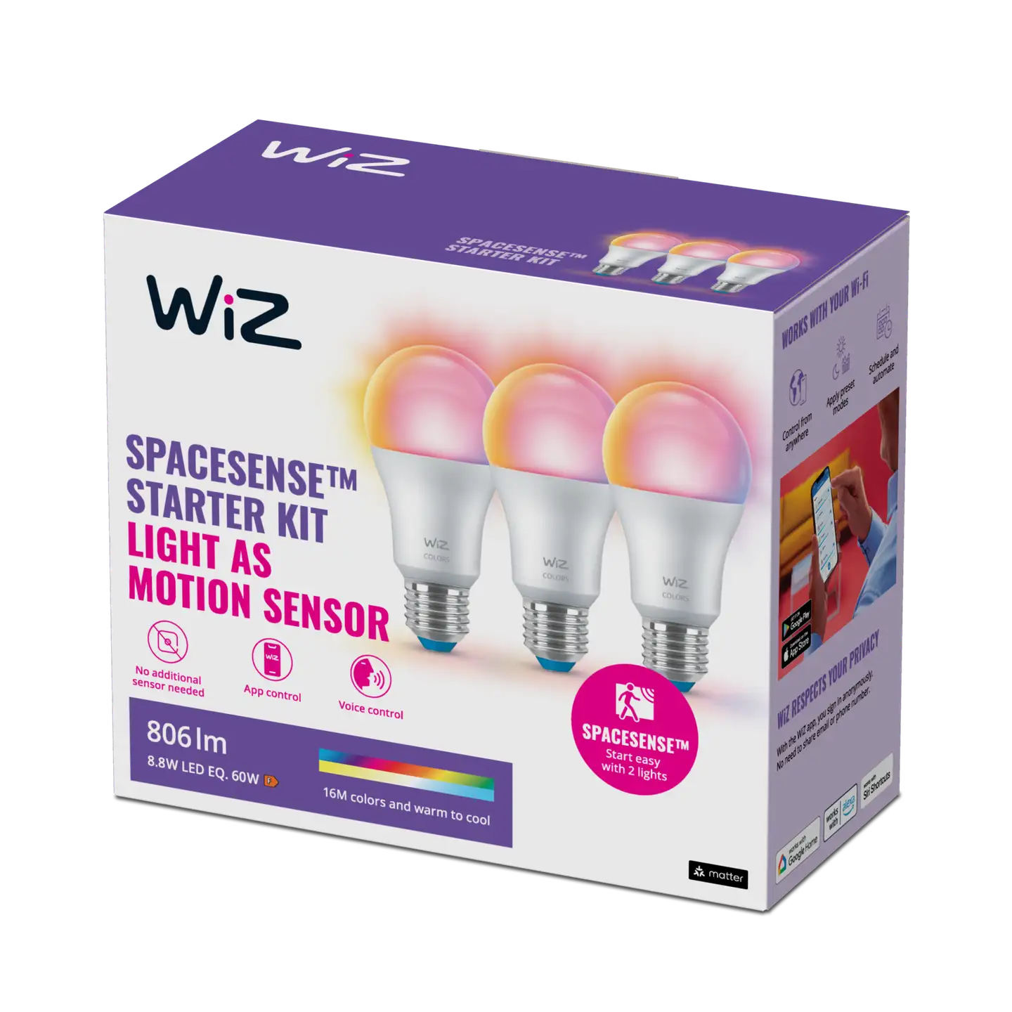 WiZ älylamppu E27 A60 8.5W RGB Wi-Fi, 3 kpl:n pakkaus - 14