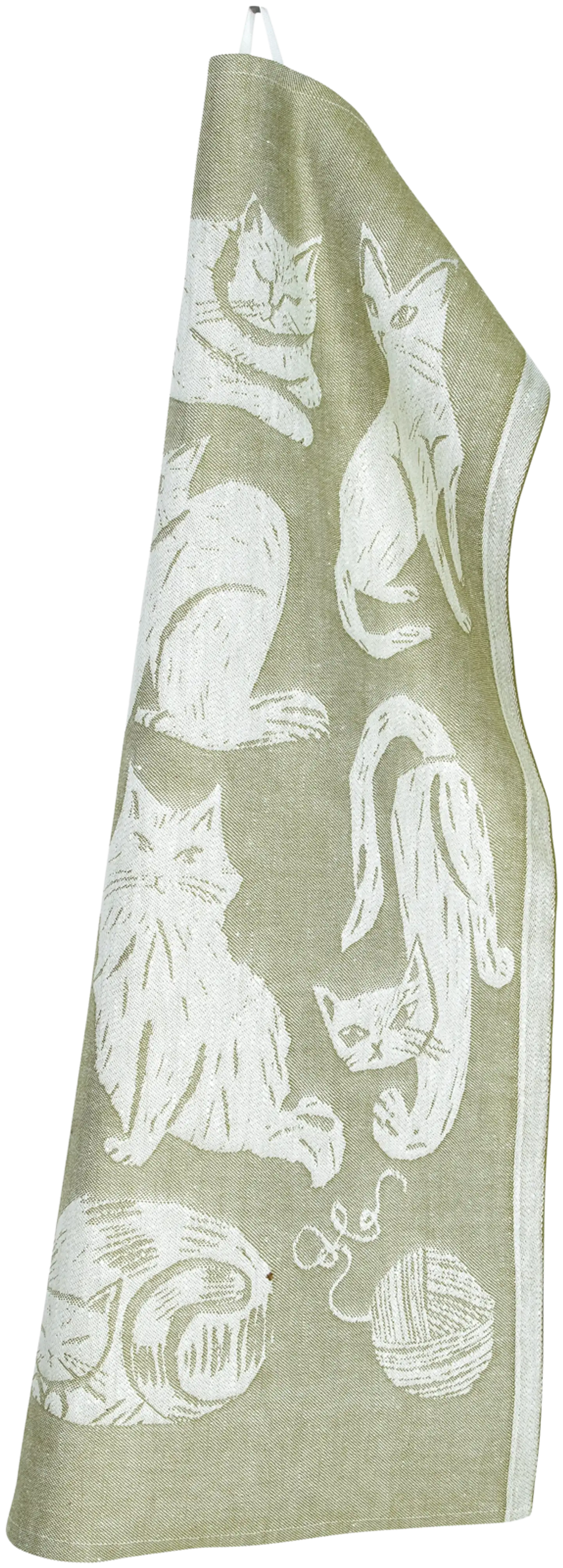 Lapuan Kankurit keittiöpyyhe Kissanpäivät 46x70 cm, valko-oliivi - 1