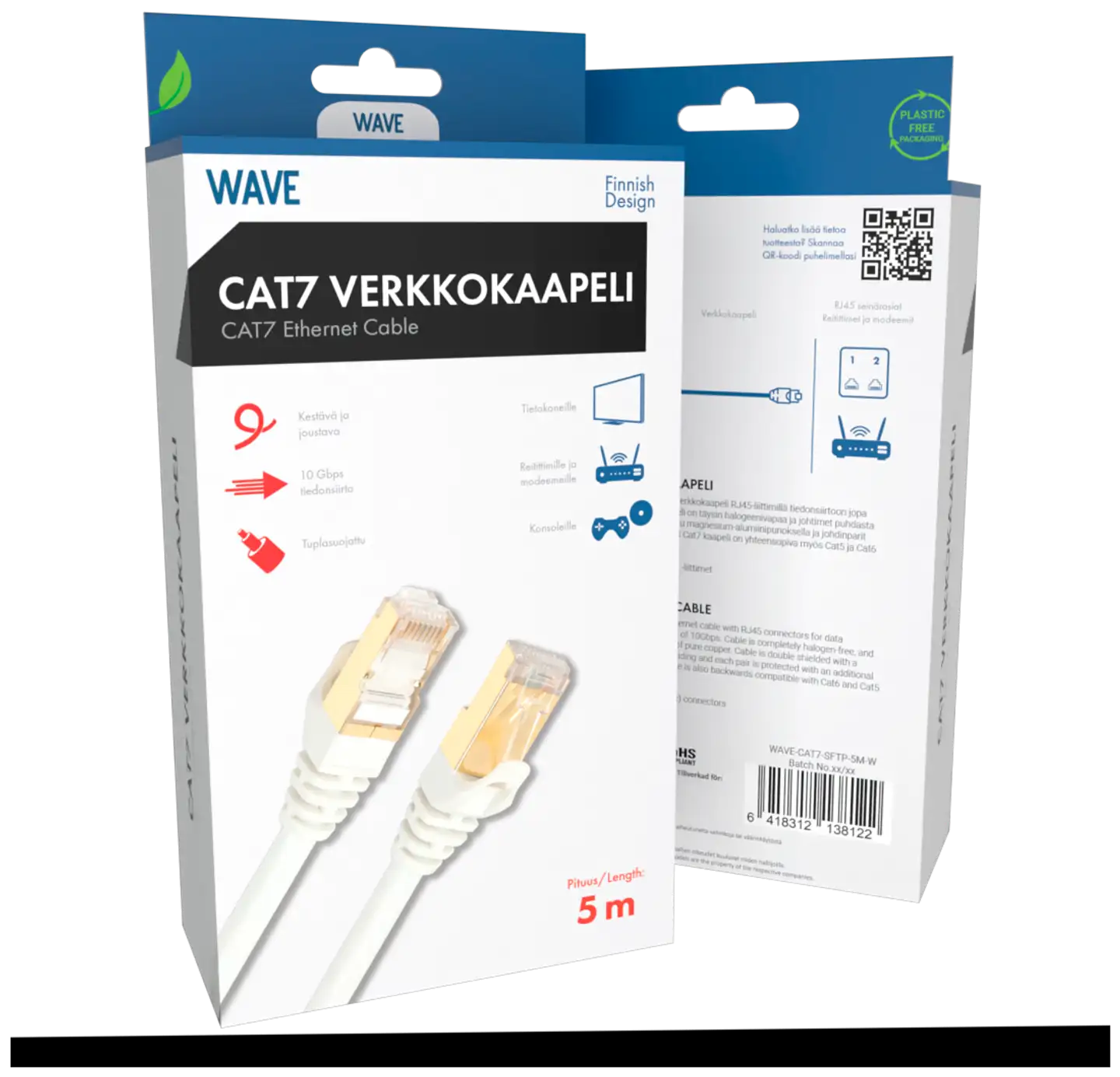 Wave S/FTP CAT7 10Gbit Ethernet LSZH parikaapeli, 5m, Valkoinen - 2