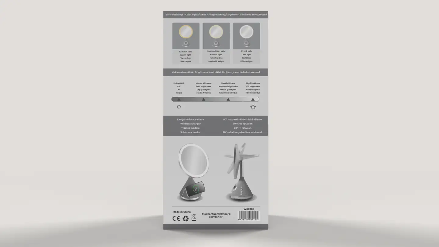 Waltter Magic Mirror LED meikkipeili langattomalla latauksella ja kaiuttimella hopea - 5