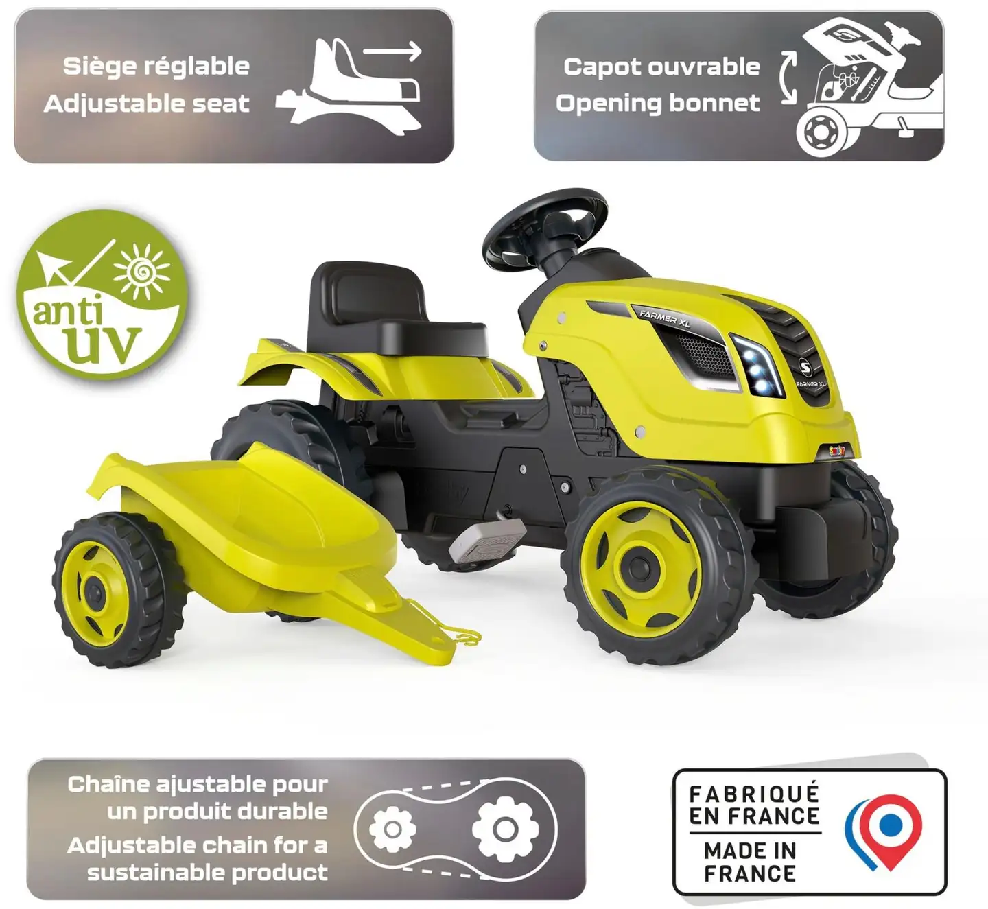 Smoby XL polkutraktori ja peräkärry, vihreä - 5