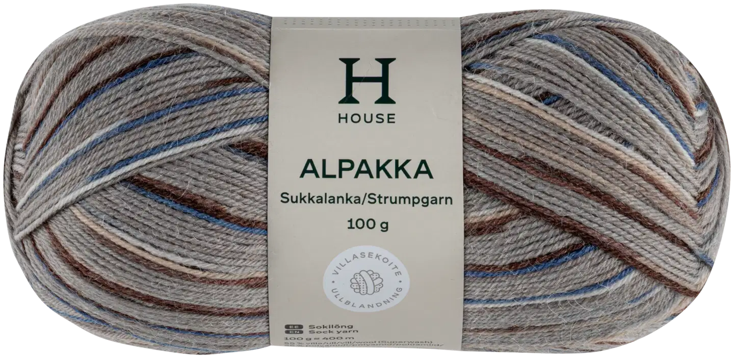 House sukkalanka Alpakka 100g CNE-1520 brown/blue/beige stripes - 1