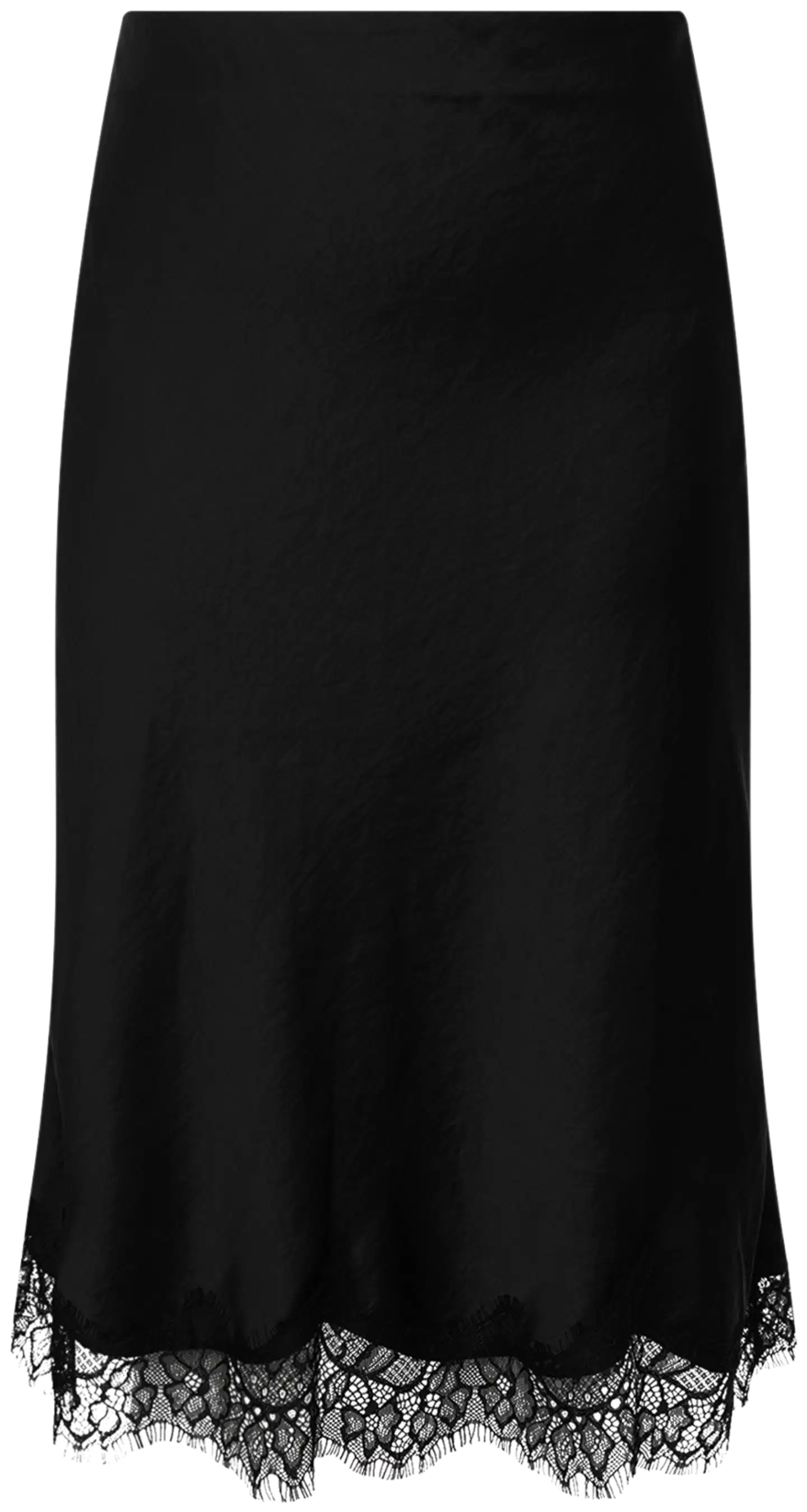 WKLY. Naisten lyhyt satiini hame, pitsisomiste helmassa - BLACK - 1