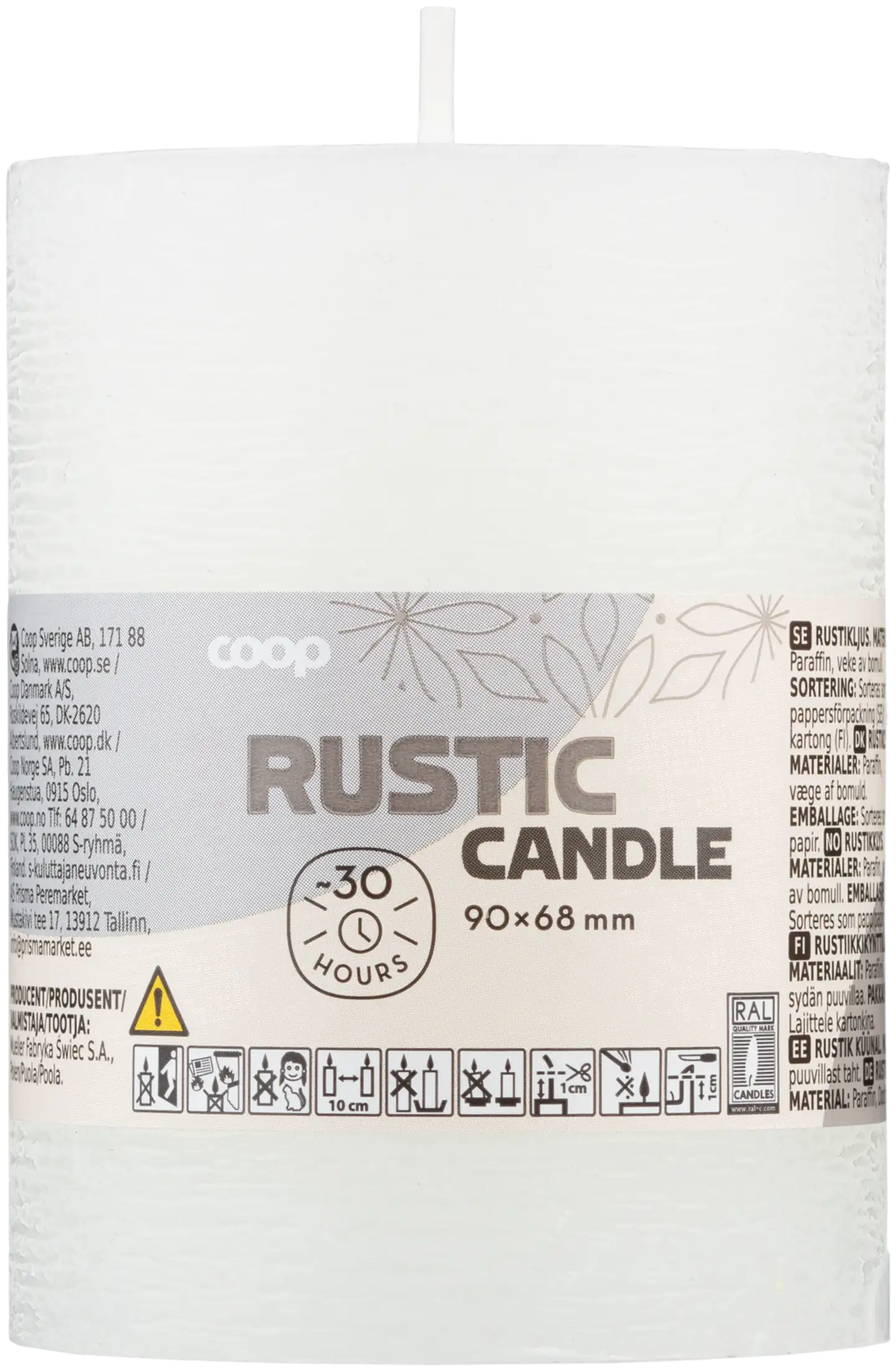 Coop rustiikki huurrekynttilä valkoinen 7x9cm