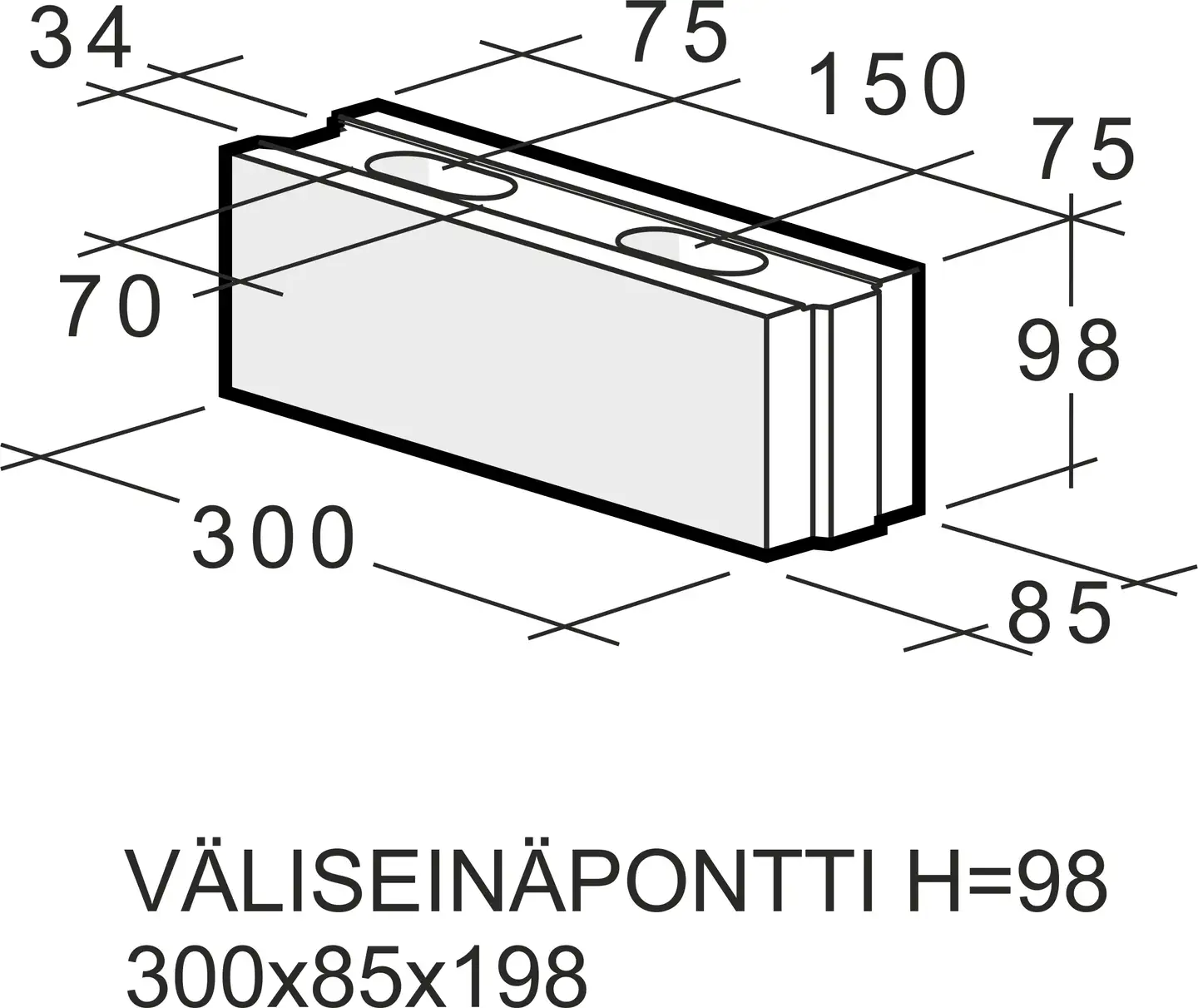 Kahi Väliseinäpontti H=98 300x85x98 1 kpl