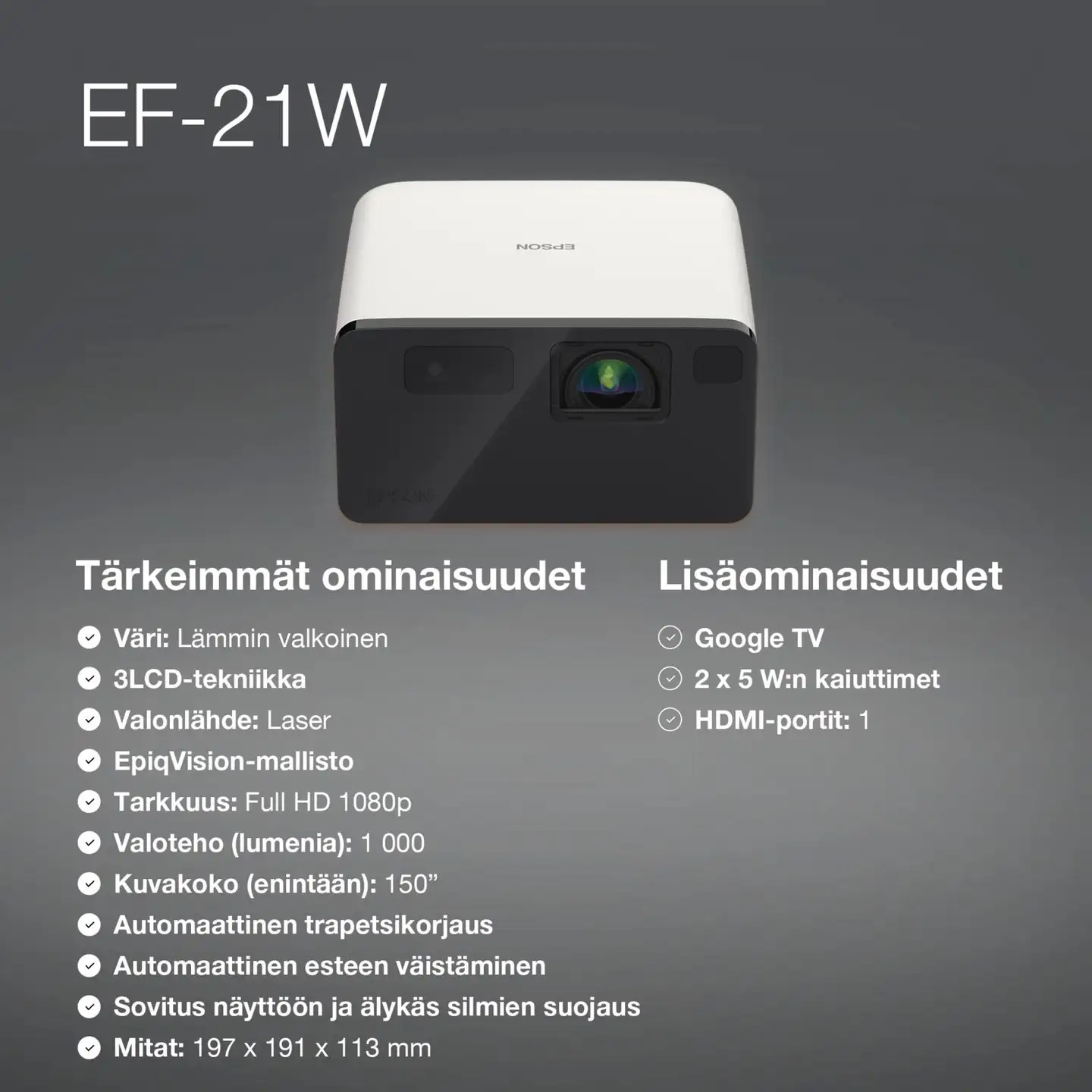 Espon laserprojektori EF-21W valkoinen - 5