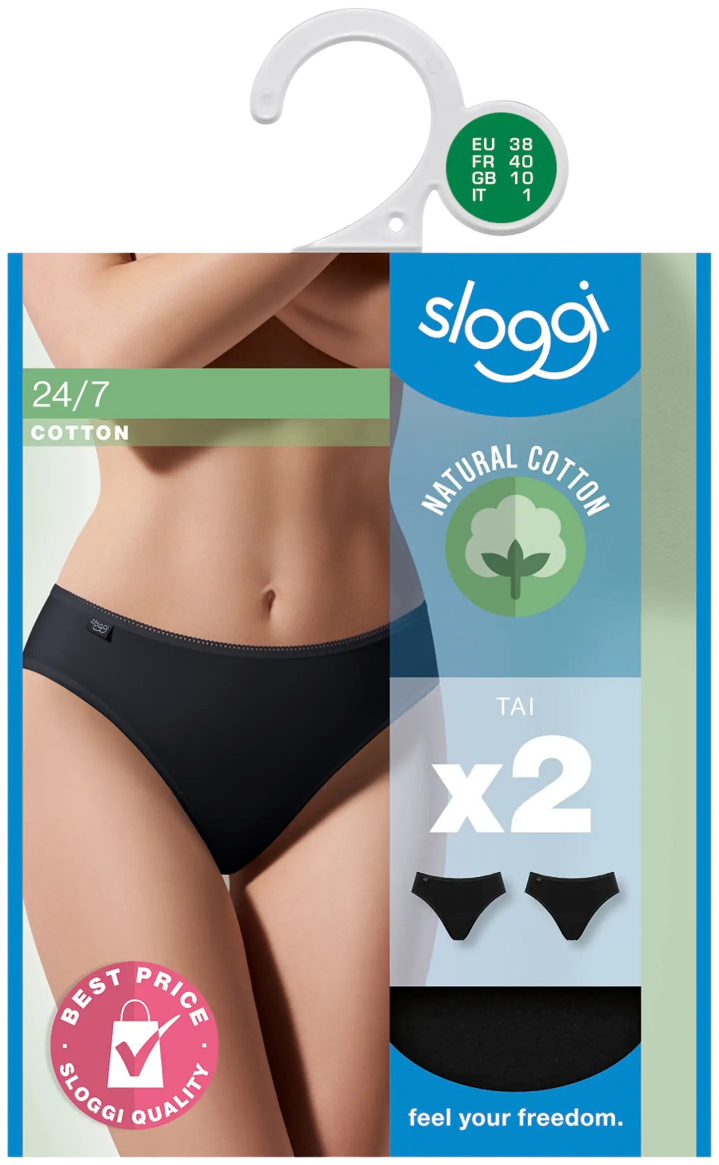 sloggi naisten Tai alushousut 24/7 Cotton 2-pack - 0004-BLACK - 2