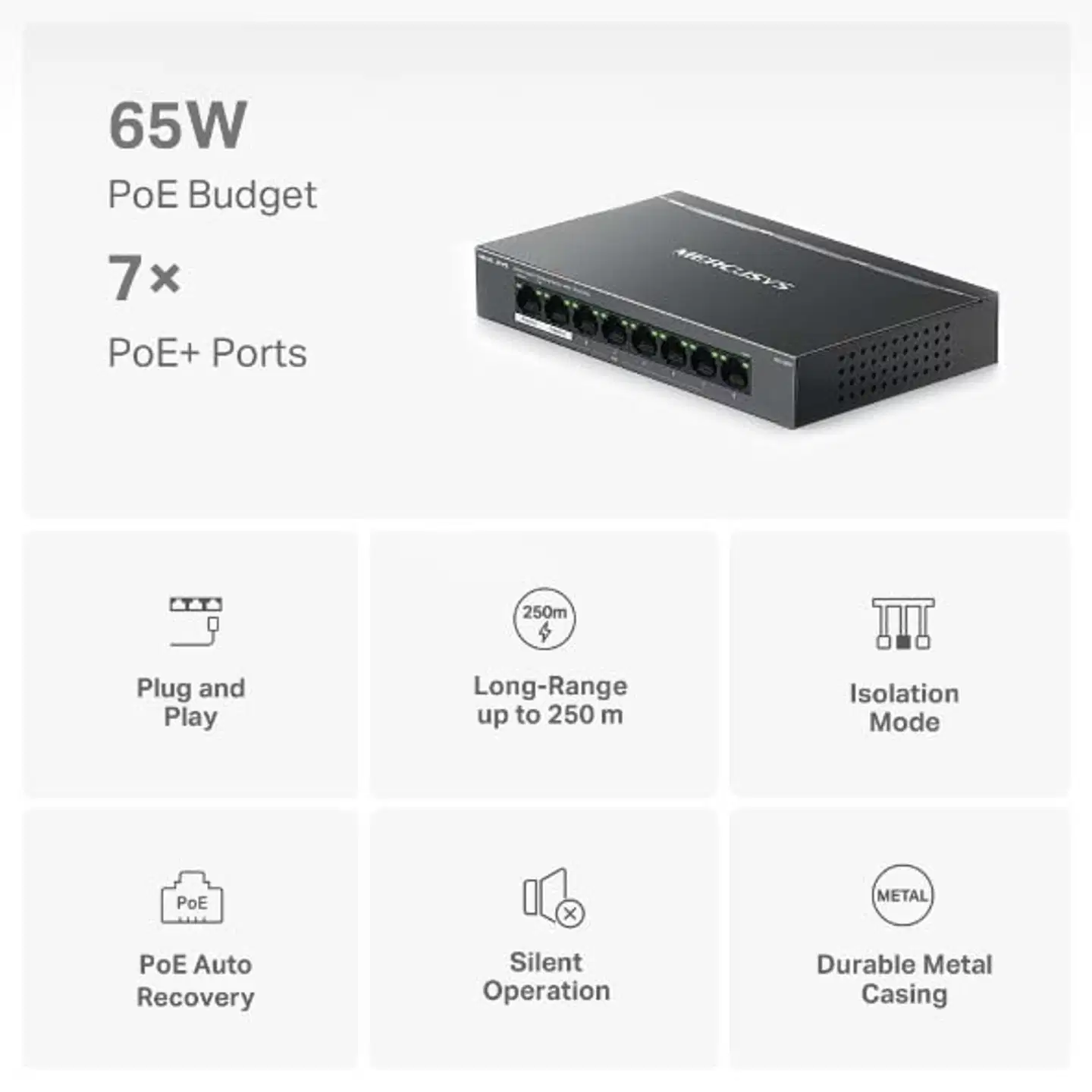Mercusys MS108GP Gigabit PoE+ -kytkin - 5