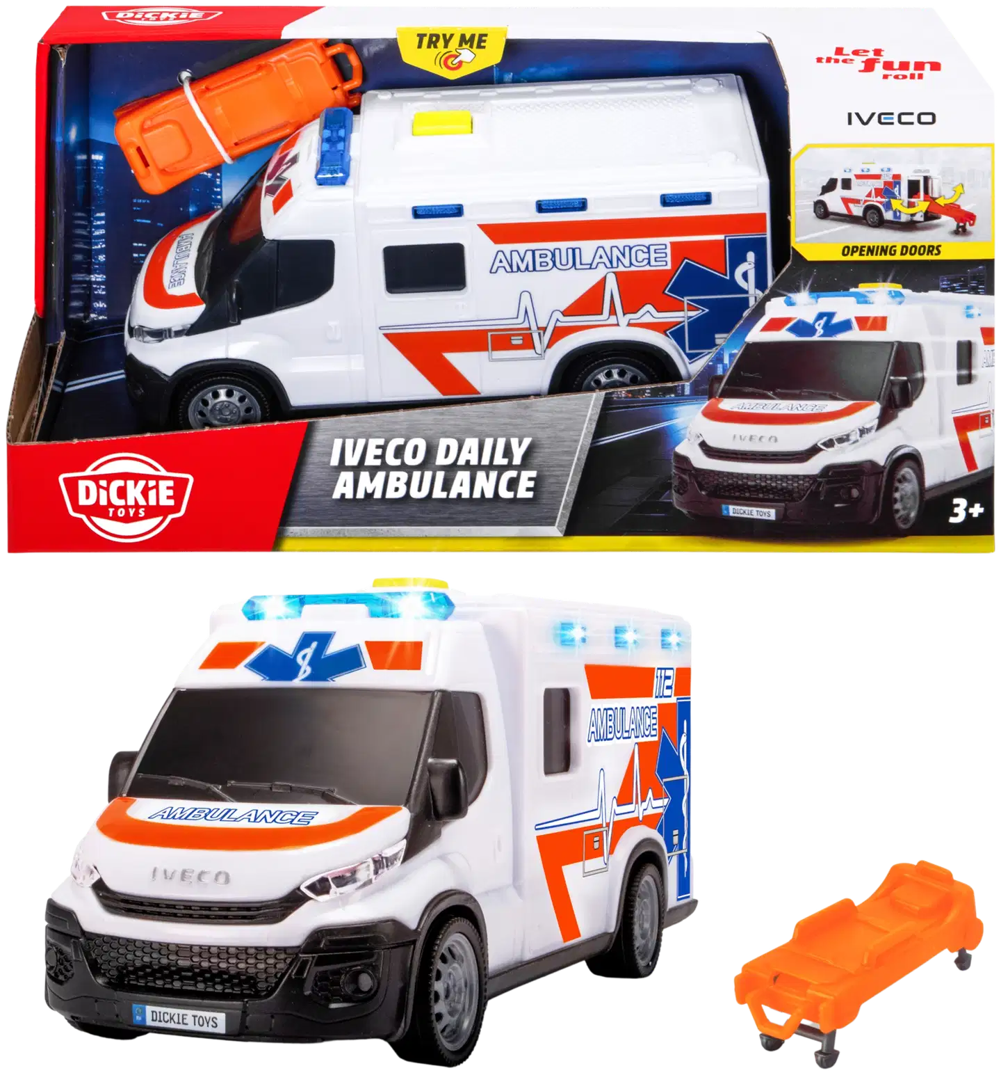Dickie Toys Iveco Daily Ambulanssi, 18 cm, 1:32, valo- ja äänitoimintoja